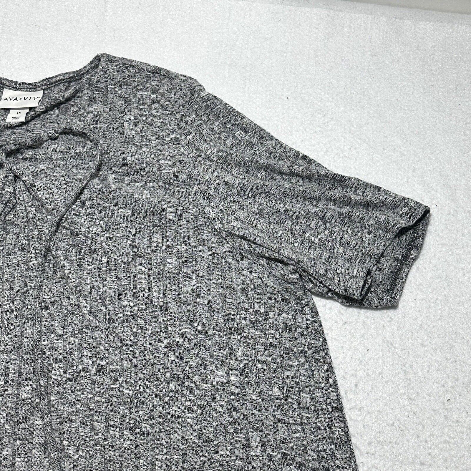 Target Basics Ava & Viv 1X Gray Short Sleeve T Shirt Ribbed Tie Neckline Size XL / US 12-14 / IT 48-50 - 6 Thumbnail