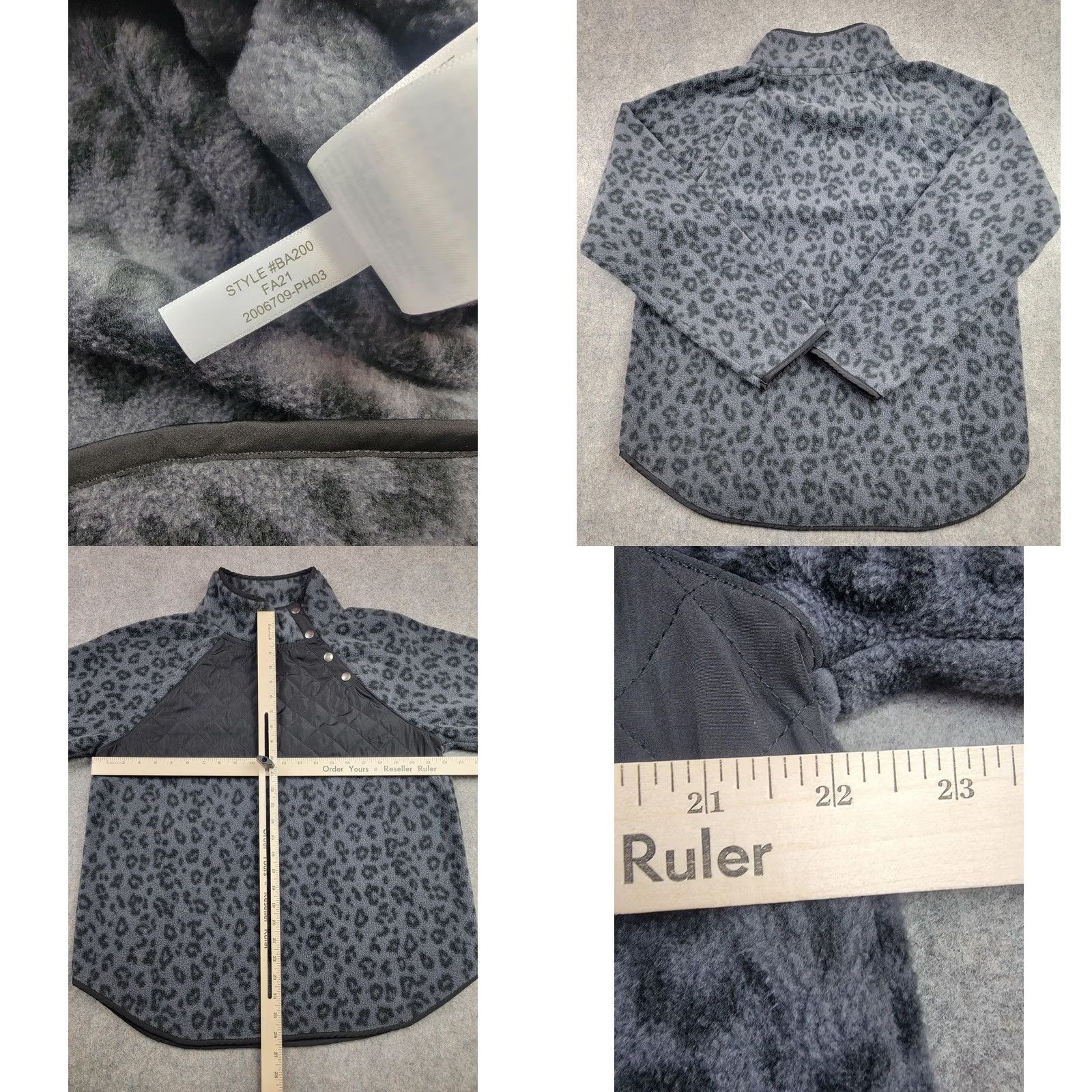 J.Crew J.CREW Fleece Womens Large Gray Leopard Print Quilted Snap Pullover Shirt Size L / US 10 / IT 46 - 8 Thumbnail