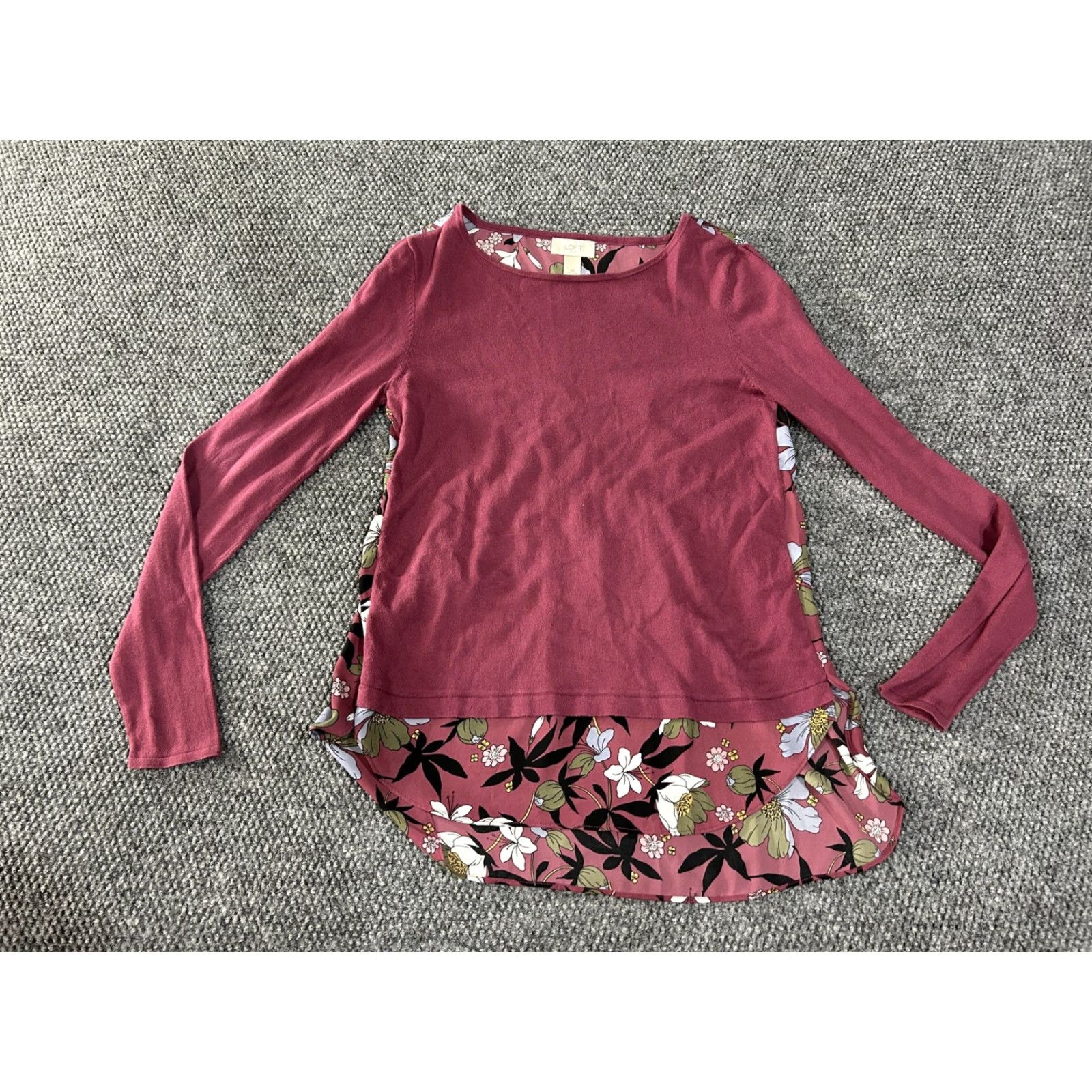 Loft VINTAGE LOFT Outlet Shirt Womens XS Pink Floral Back Long Sleeve Mixed Media Top Hi Low Size XS / US 0-2 / IT 36-38 - 2 Thumbnail