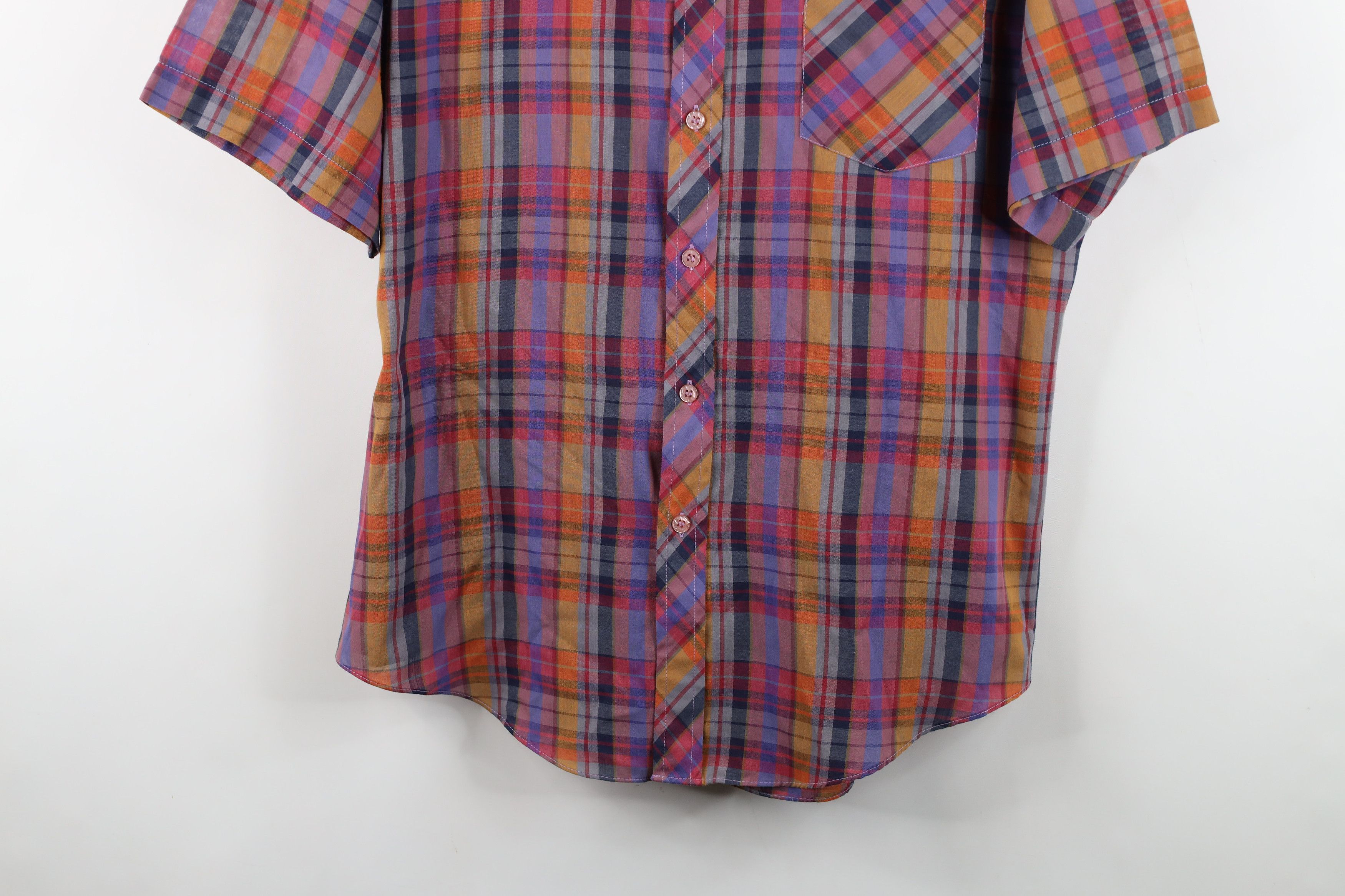 Vintage Vintage 70s Streetwear Rainbow Madras Plaid Button Shirt Size US L / EU 52-54 / 3 - 3 Thumbnail