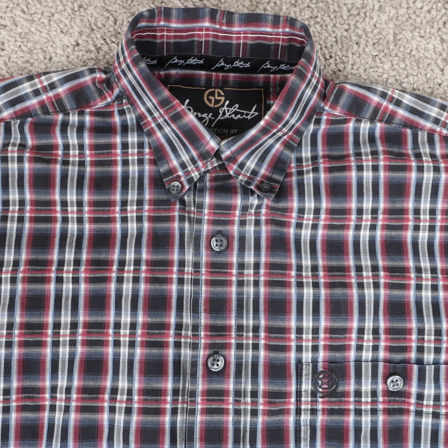 Wrangler George Strait Western Shirt Men S Black Maroon Plaid Cowboy Ranchwear Size US S / EU 44-46 / 1 - 3 Thumbnail