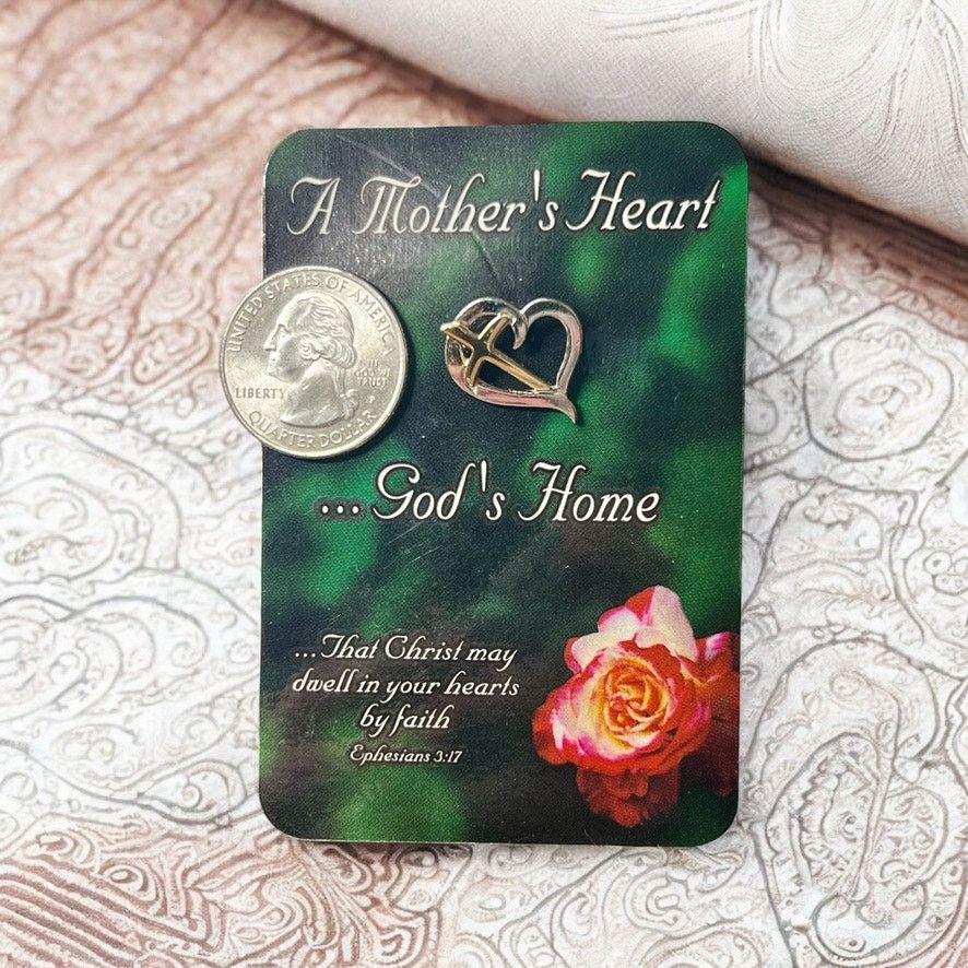 Vintage Mother's Heart Pin-Silver & Gold Tone-Religious-Card-Gift Size ONE SIZE - 7 Thumbnail