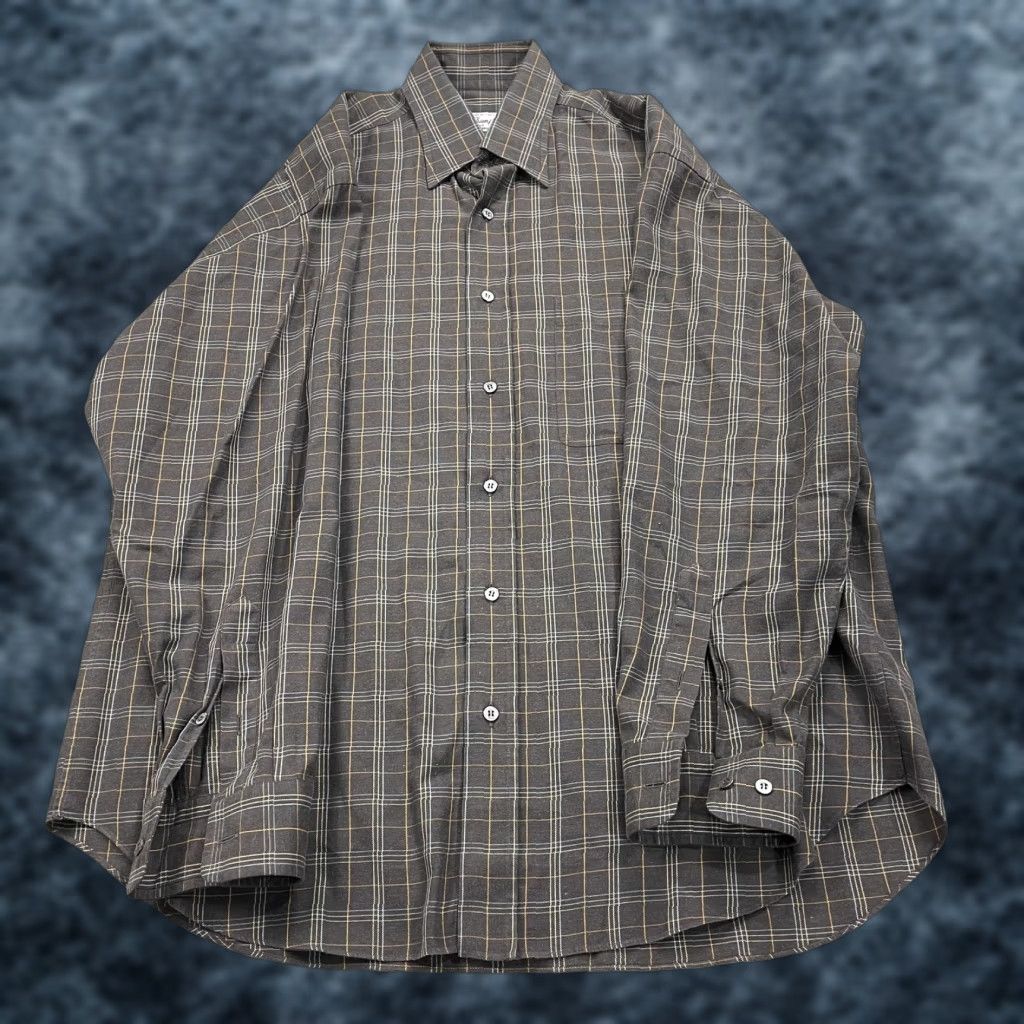 Brioni Brioni Shirt Mens L Gray Plaid Cotton Button Up Tailored Italy Neiman Marcus Size US L / EU 52-54 / 3 - 1 Thumbnail