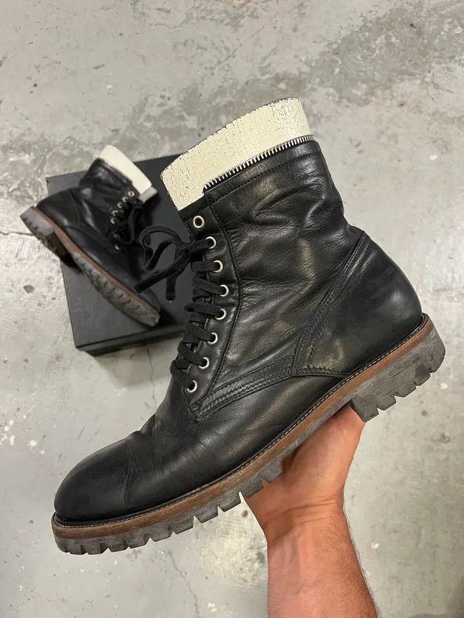 Dries Van Noten AW2017 Dries Van Noten Combat Side Zip Black Leather Boots Size US 11 / EU 44 - 1 Thumbnail