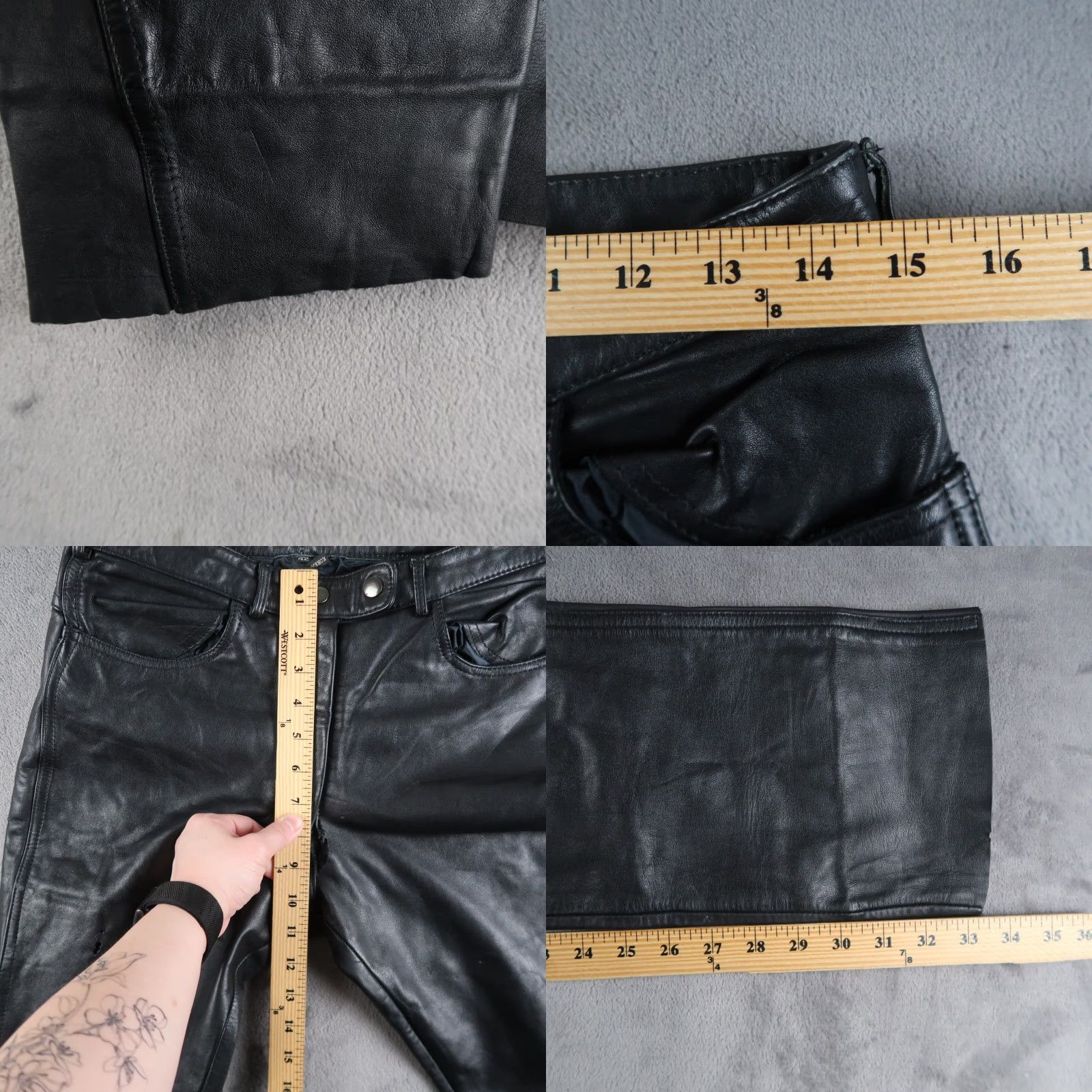 Vintage VINTAGE Echt Leder Womens Biker Leather Pants Black Size 42 (29x33.25) - Regular Fit, Dry Clean Only, Leather, Pants, Women Wearing Mens? Size 28" / US 6 / IT 42 - 8 Thumbnail
