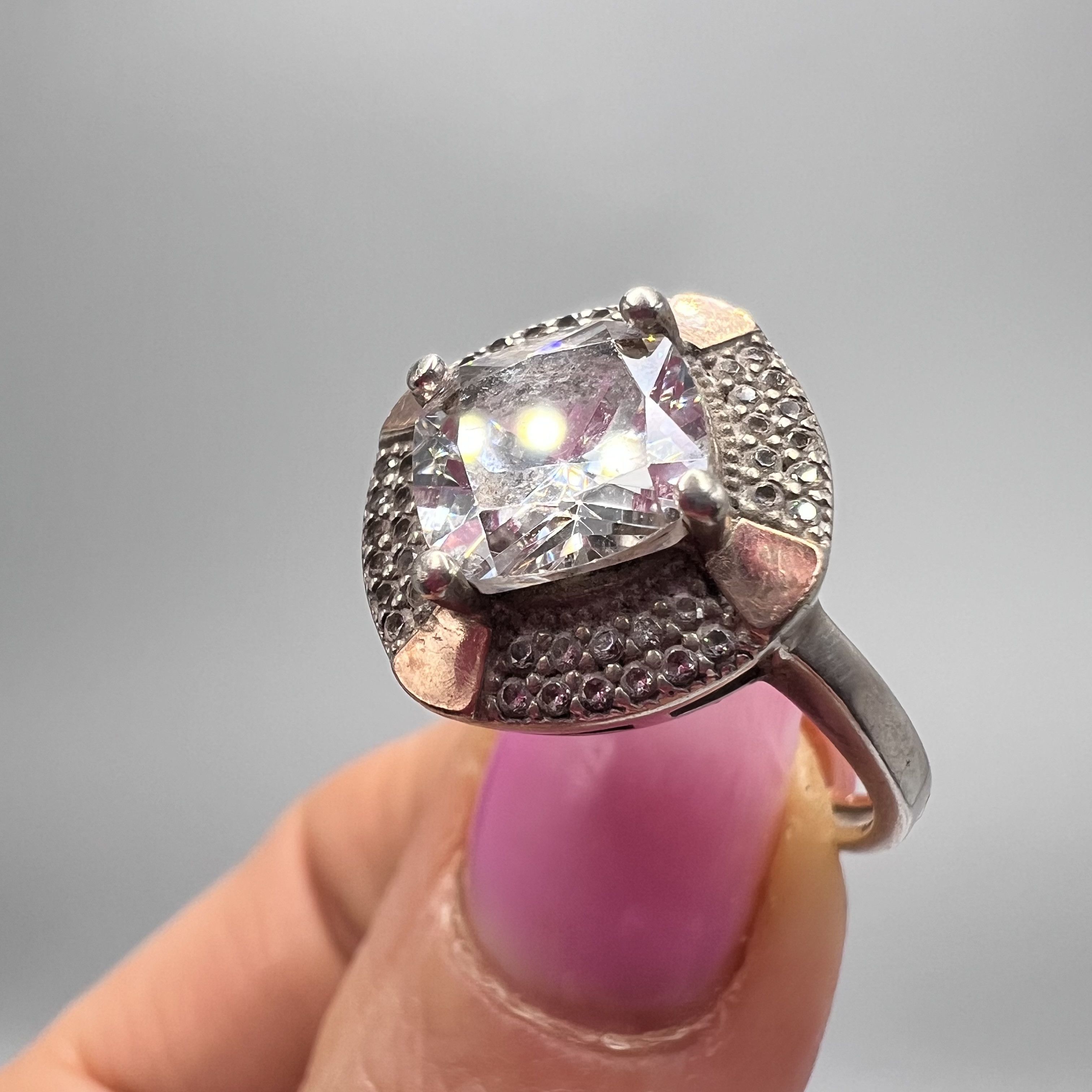 Vintage Ring Gilt Sterling Silver 925 Stone Jewelry S 8.5US
