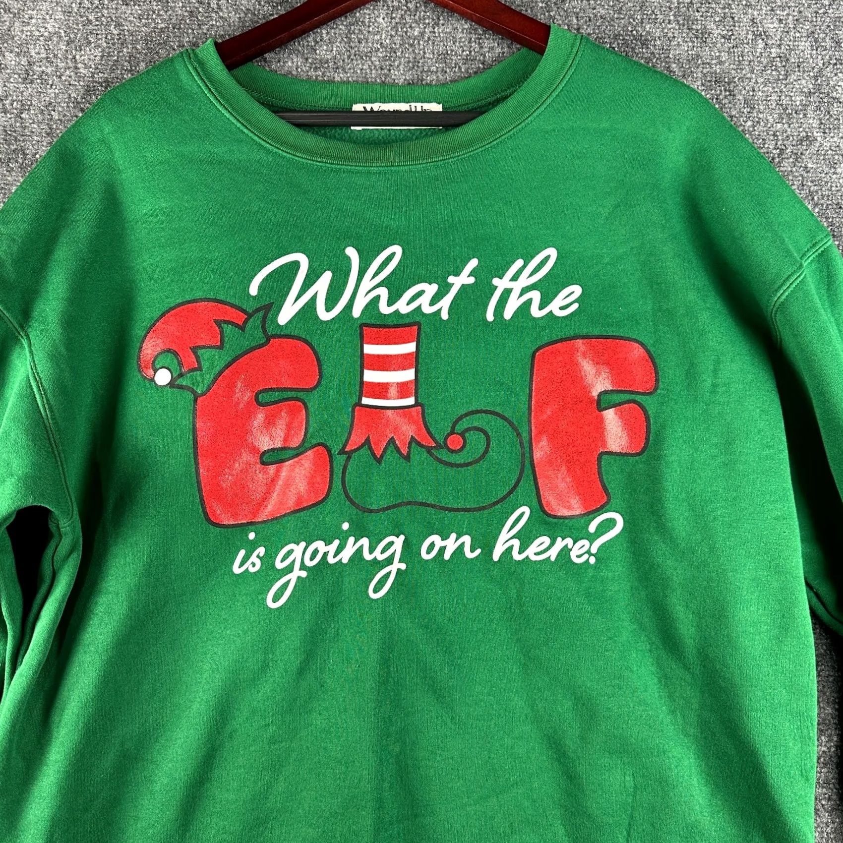 Vintage Wound Up Sweatshirt Womens 2XL Green What The Elf IS Going On Christmas Top Shirt Pullover Round Neck Ribbed Cuffs Holiday Holidaywear Womens Mens? Size XXL / US 16-18 / IT 52-54 - 3 Thumbnail