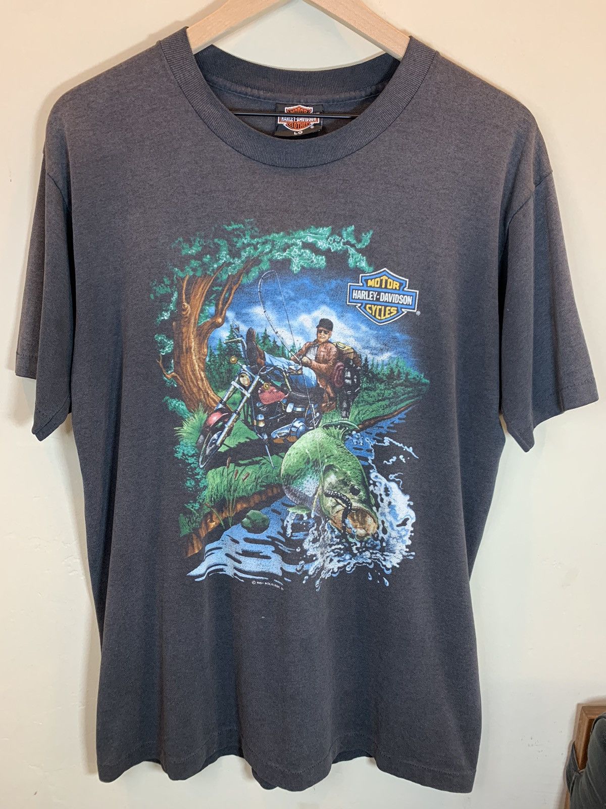 Harley Davidson × Vintage *RARE* Vintage 1991 Harley Davidson Fishing Biker T-Shirt L Size US L / EU 52-54 / 3 - 1 Thumbnail