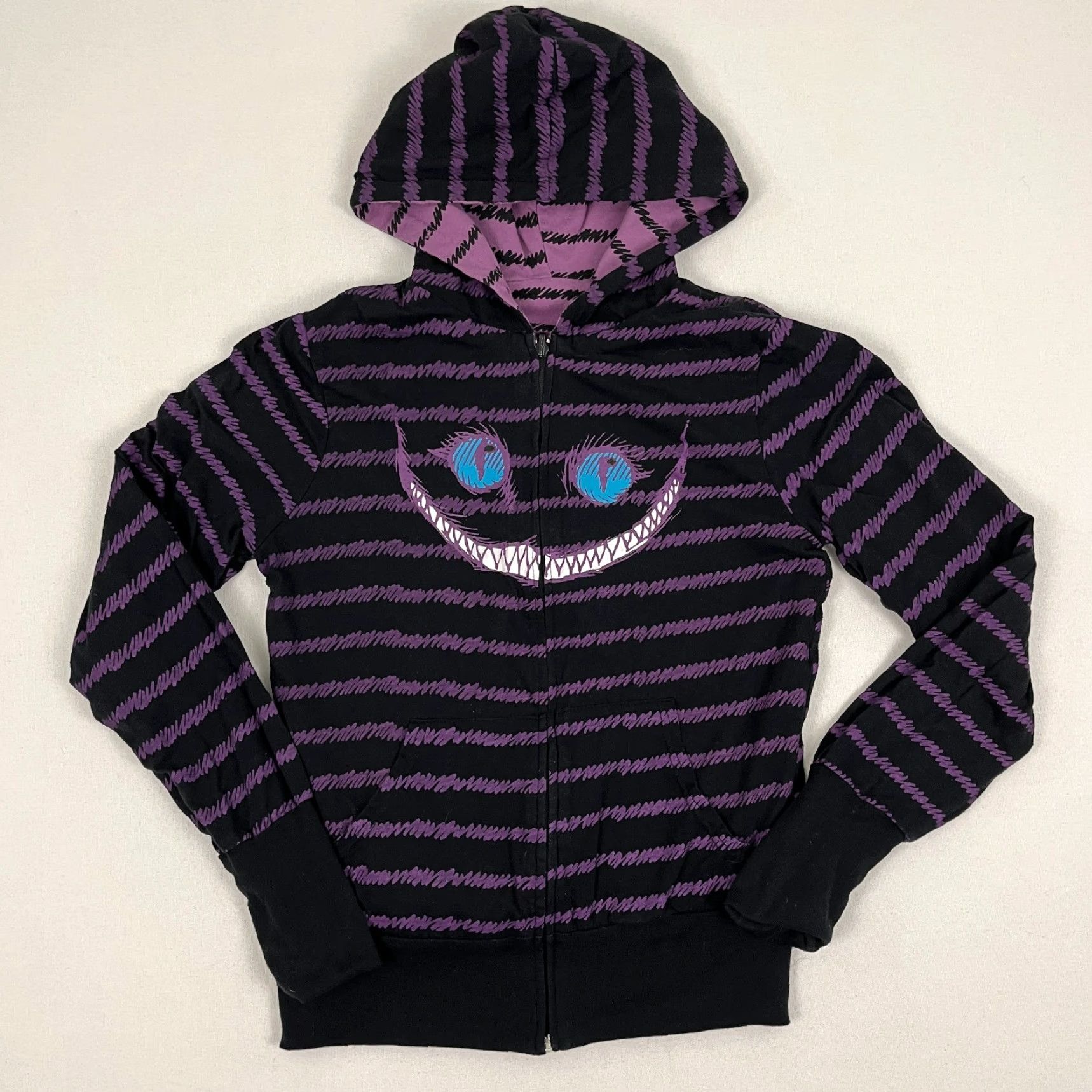Hot Topic VINTAGE Rare 2009 Cheshire Cat Hoodie Womens M Reversible Hot Topic Disney Hoodie Y2K Size M / US 6-8 / IT 42-44 - 3 Thumbnail