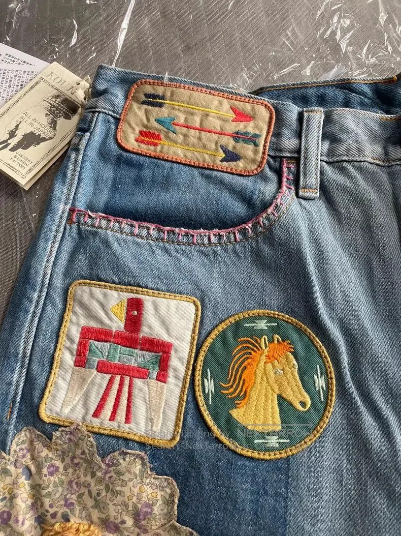 Kapital KAPITAL Embroidered Denim Shorts. Size US 34 / EU 50 - 4 Thumbnail