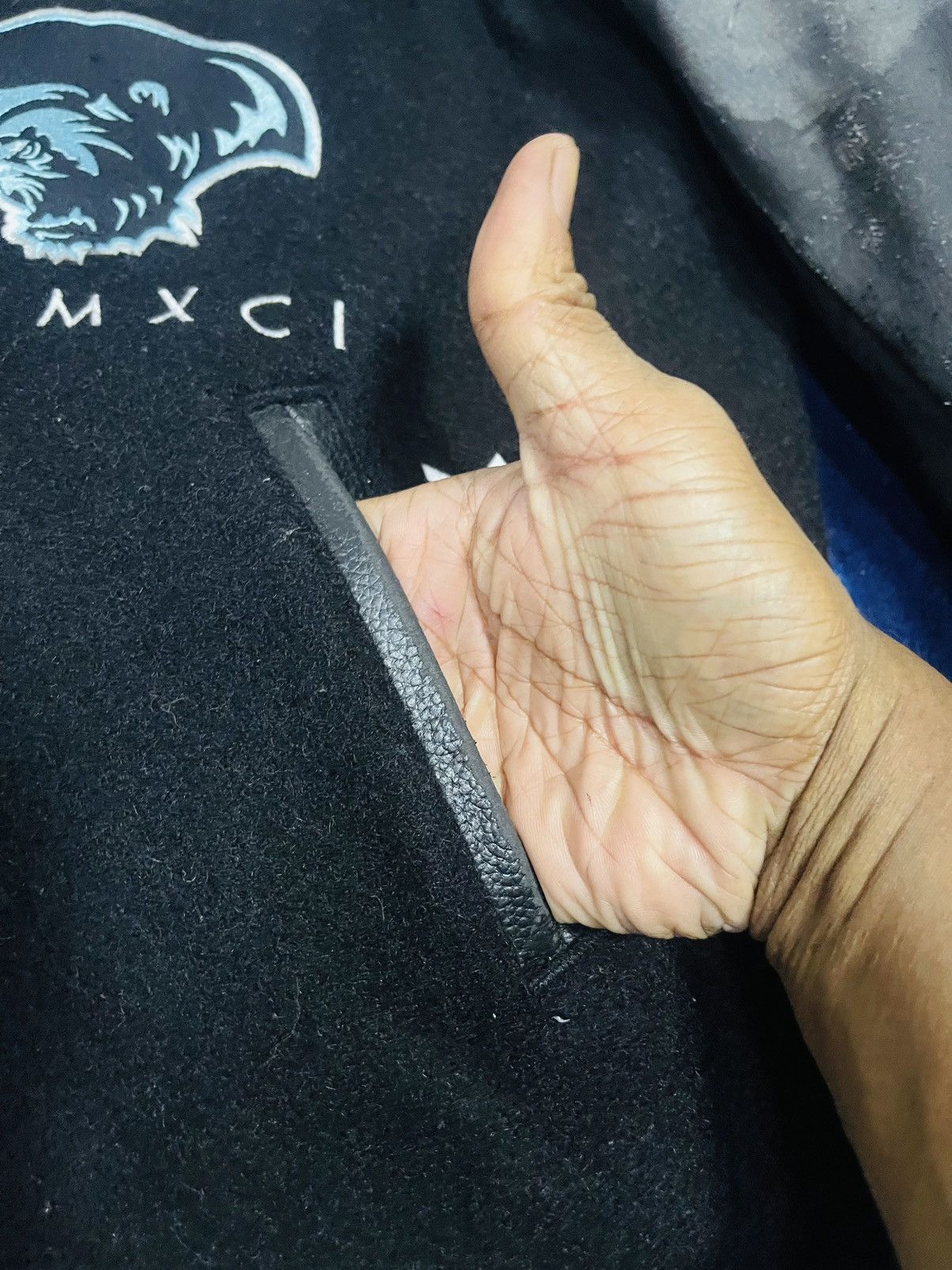 Handmade X Large Wool and Leather Distressed Varsity Jacket (16) Size US L / EU 52-54 / 3 - 12 Thumbnail