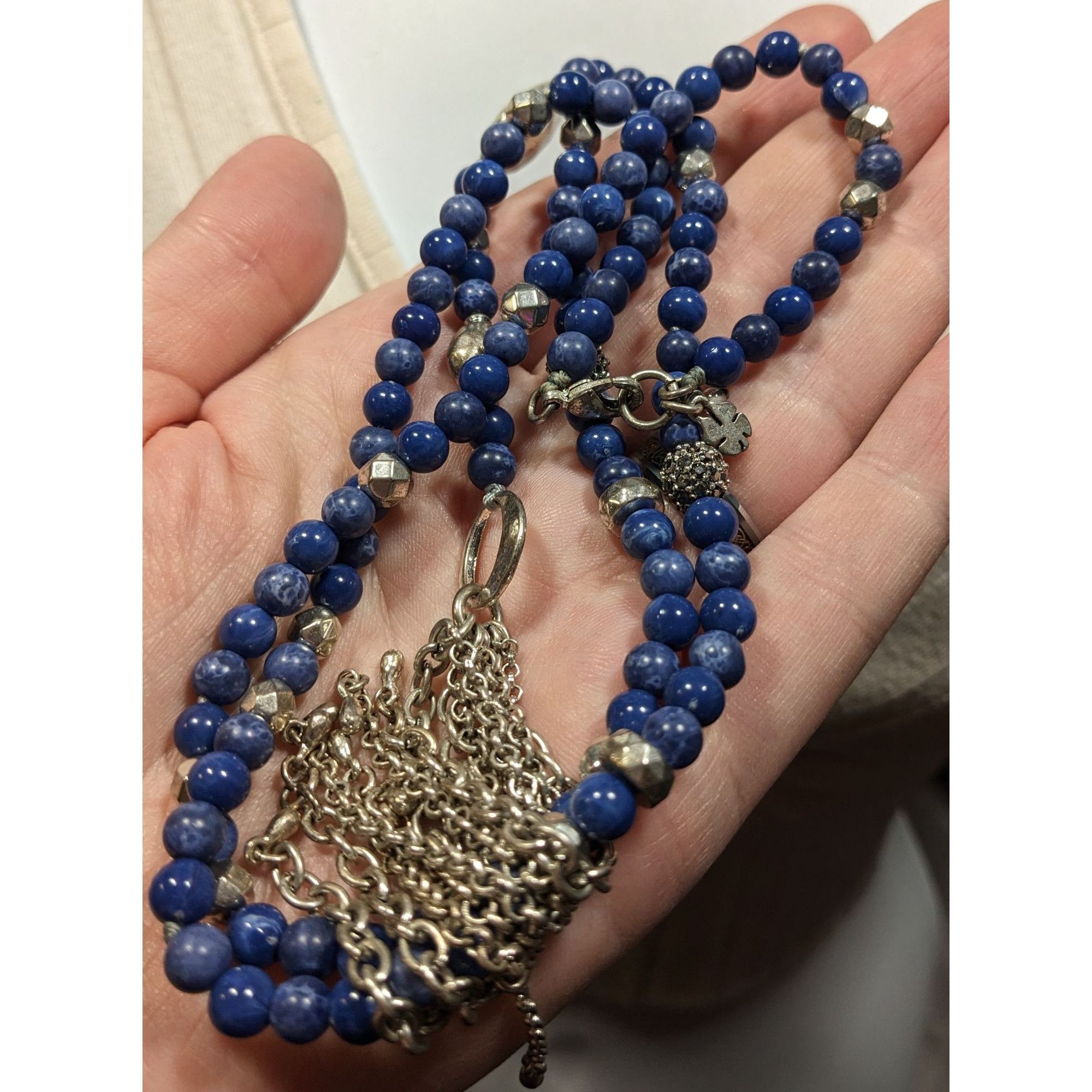 Lucky Brand Bohemian Lucky Brand Lapis Lazuli Beaded Chain Tassel Neckla Size ONE SIZE - 6 Thumbnail
