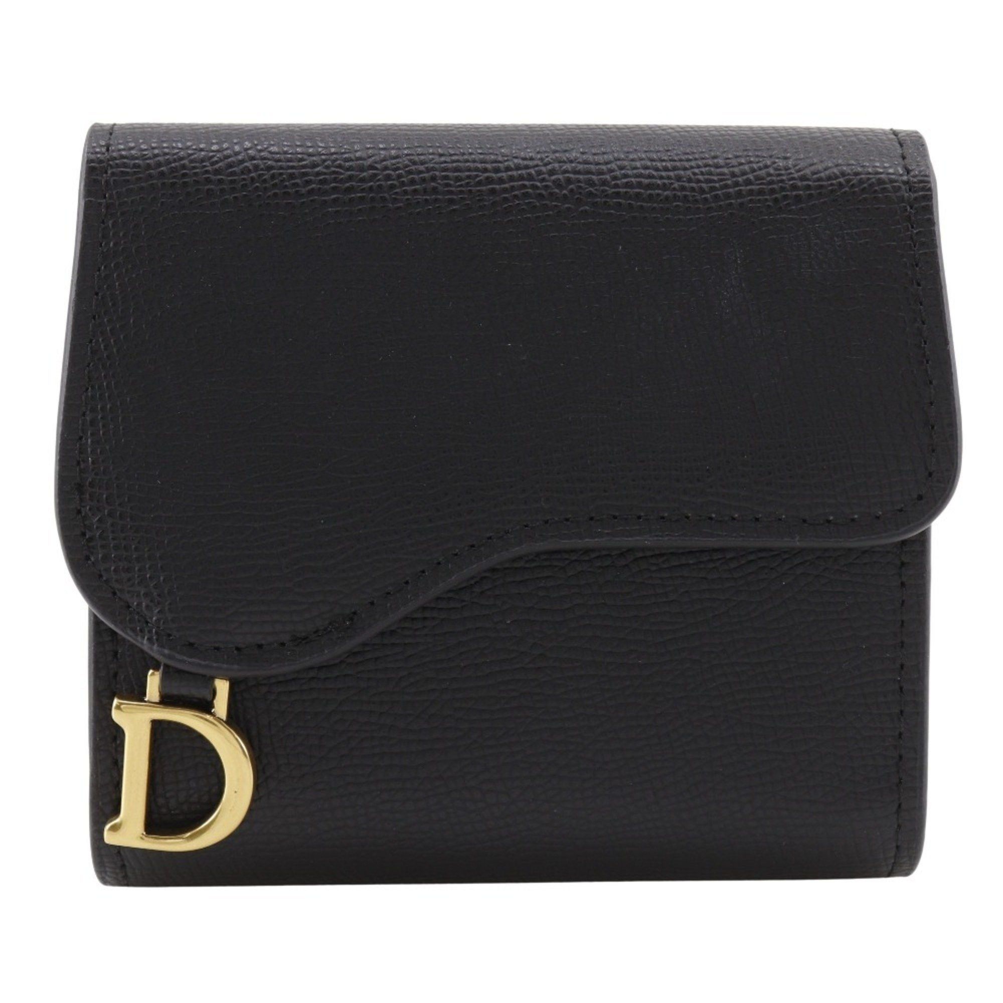 Dior Christian Dior Dior Compact Wallet, Tri-fold Calfskin, Black, Snap Button, Women's Size ONE SIZE - 1 Thumbnail
