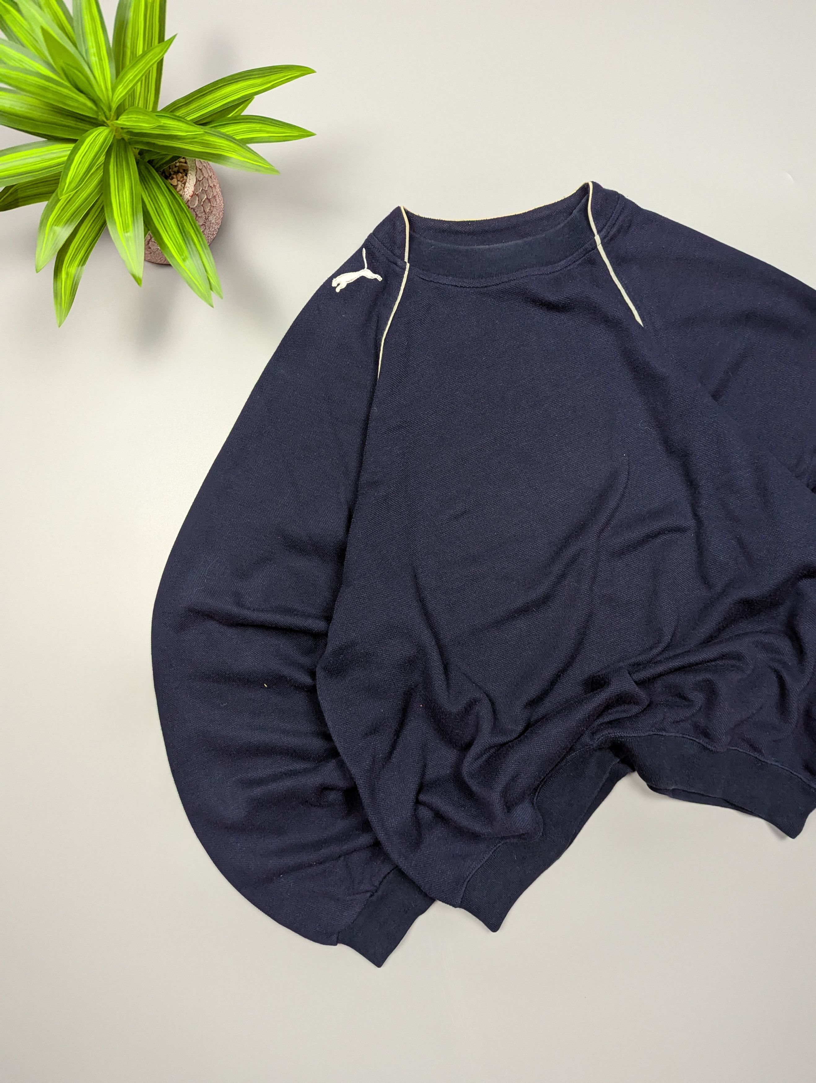 Puma VTG Puma Striped Logo Sweatshirt Navy Cotton Pullover Size US S / EU 44-46 / 1 - 2 Thumbnail