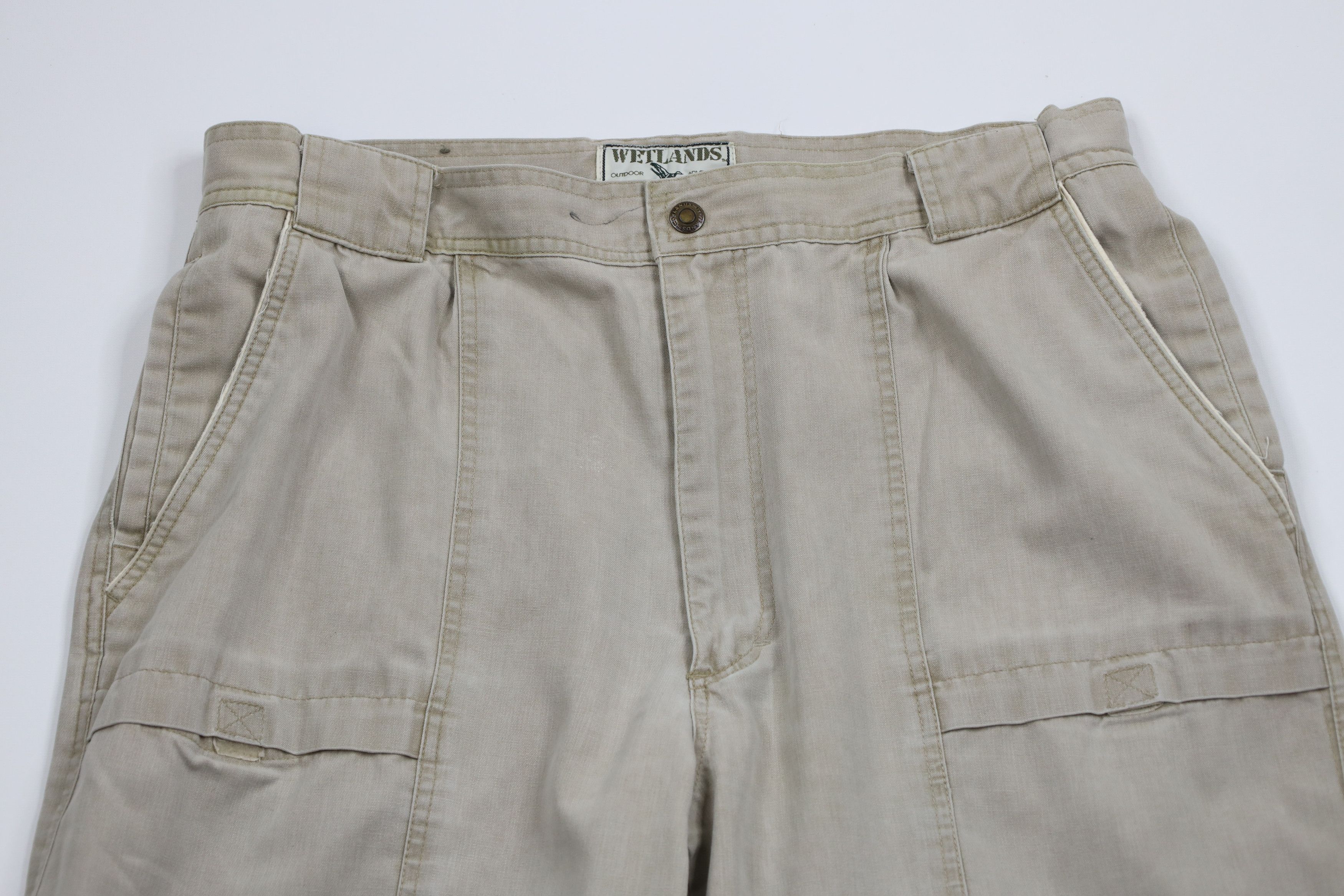 Vintage Vintage 90s Streetwear Wide Leg Front Cargo Pants Beige Size US 36 / EU 52 - 2 Thumbnail
