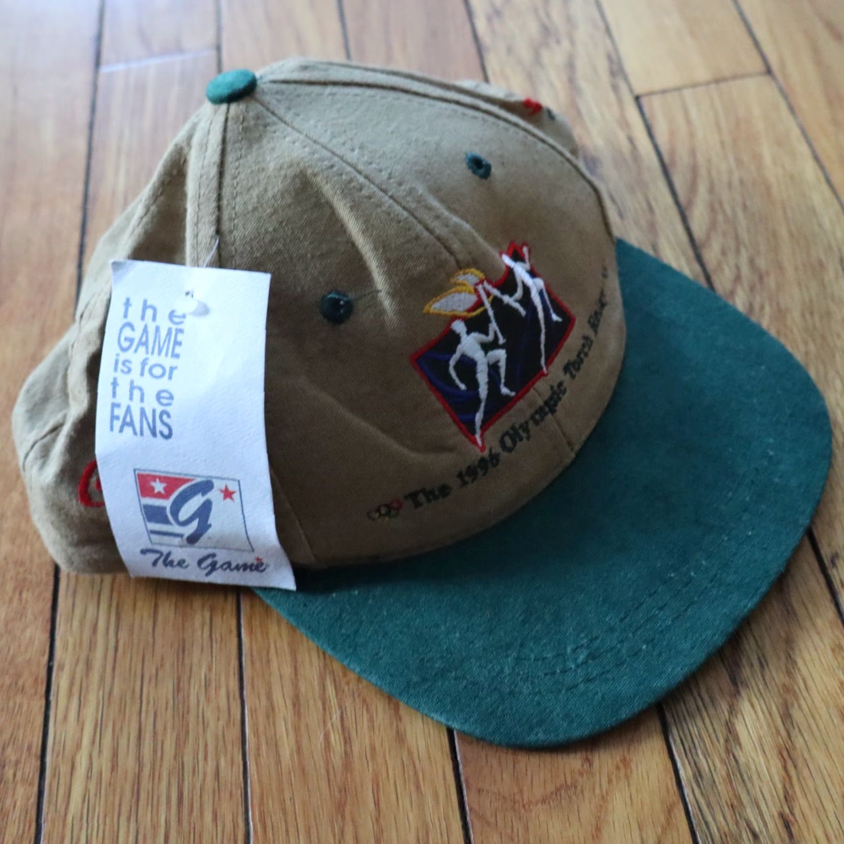 Vintage VINTAGE Olympic Games Collection Hat Men Snapback Green Brown Canvas Cap 1996 Atlanta Torch Relay Embroidered 90s Team USA Adjustable Size ONE SIZE - 4 Thumbnail
