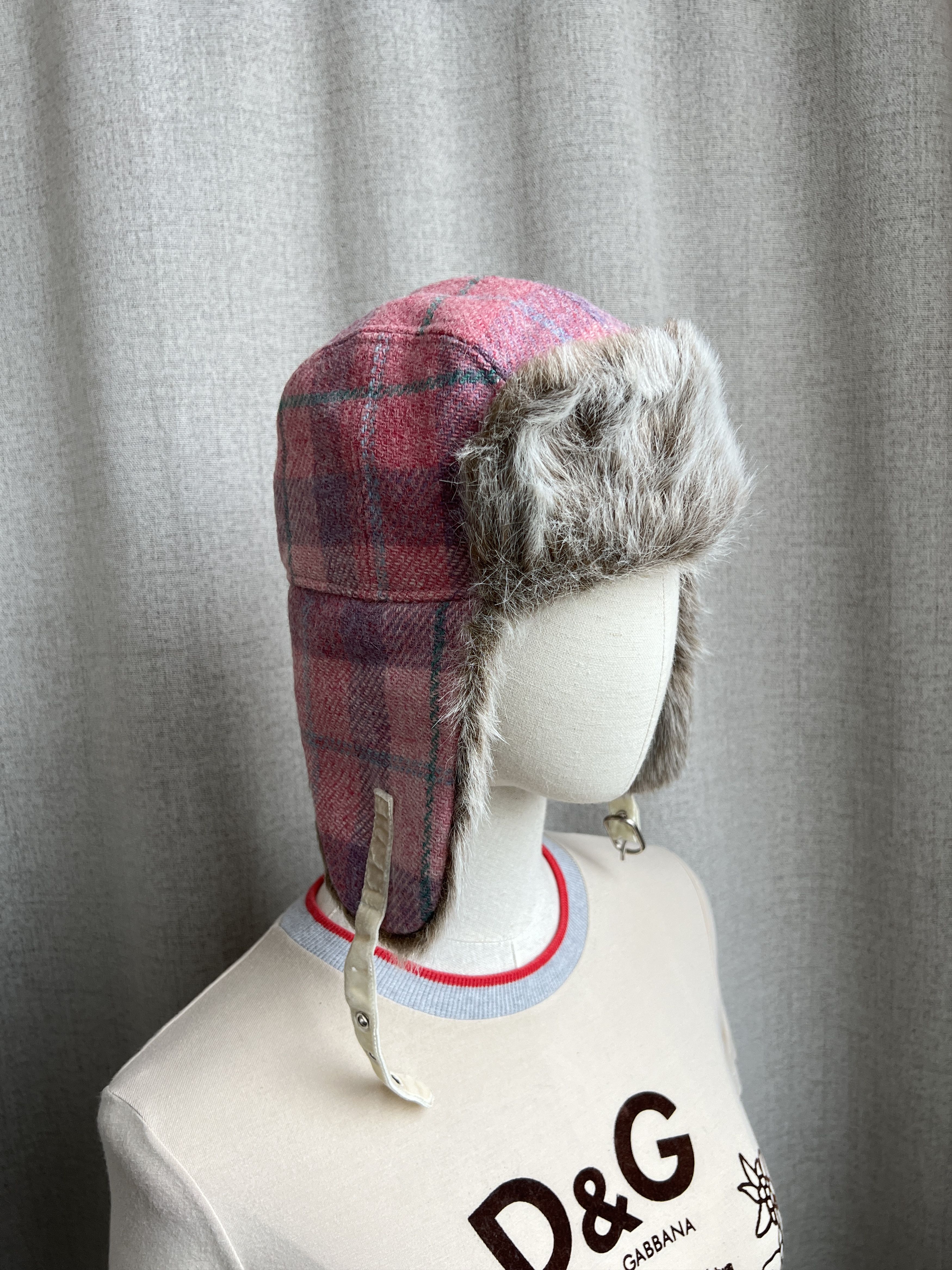Vintage Y2K Wool Tweed Pink Faux Fur Ushanka Hat Size ONE SIZE - 3 Thumbnail