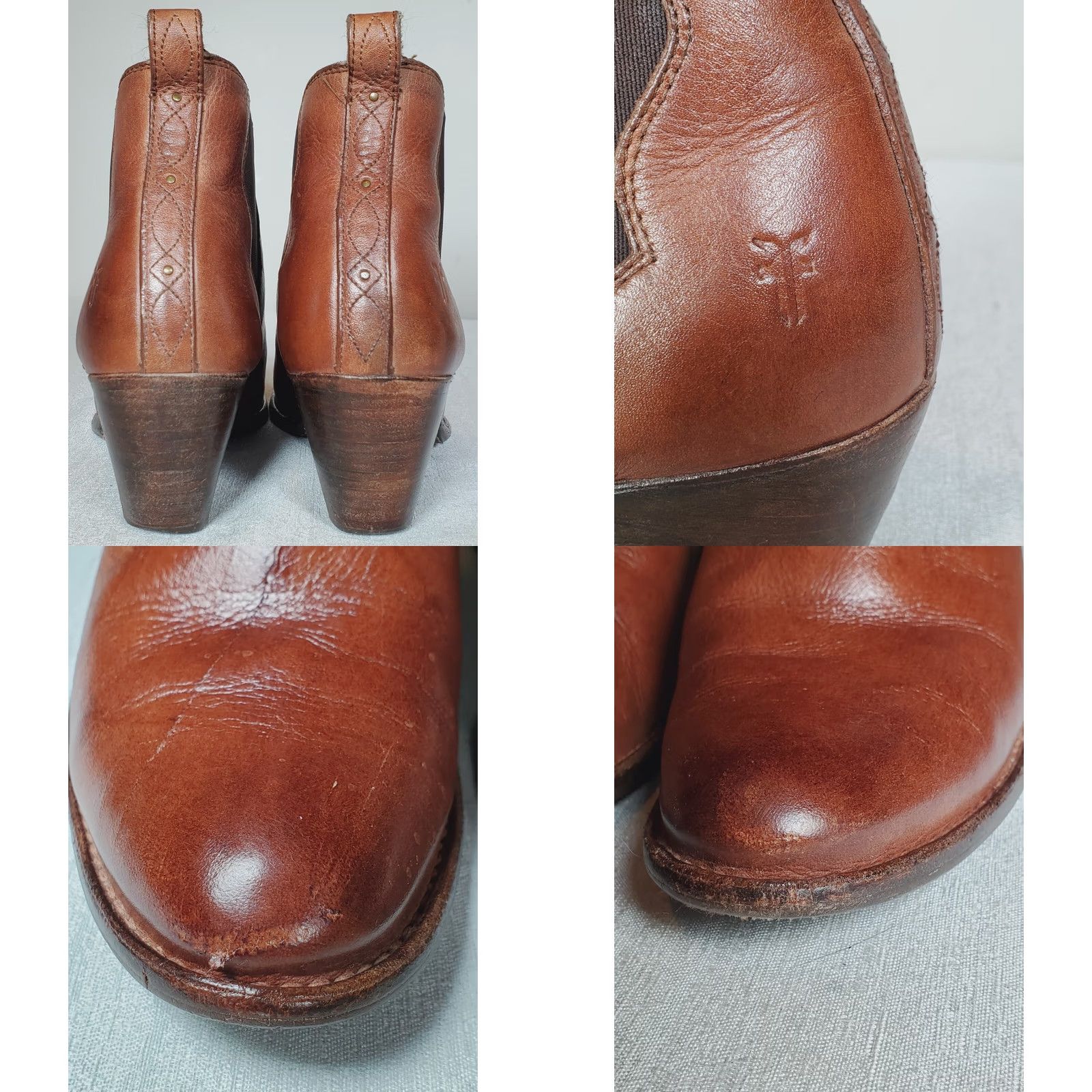 Frye FRYE Jackie Gore Stitching Horse Booties Brown Saddle Dakota Leather Women's US 8.5 B Chelsea Leather Boots Size US 9 / IT 39 - 8 Thumbnail