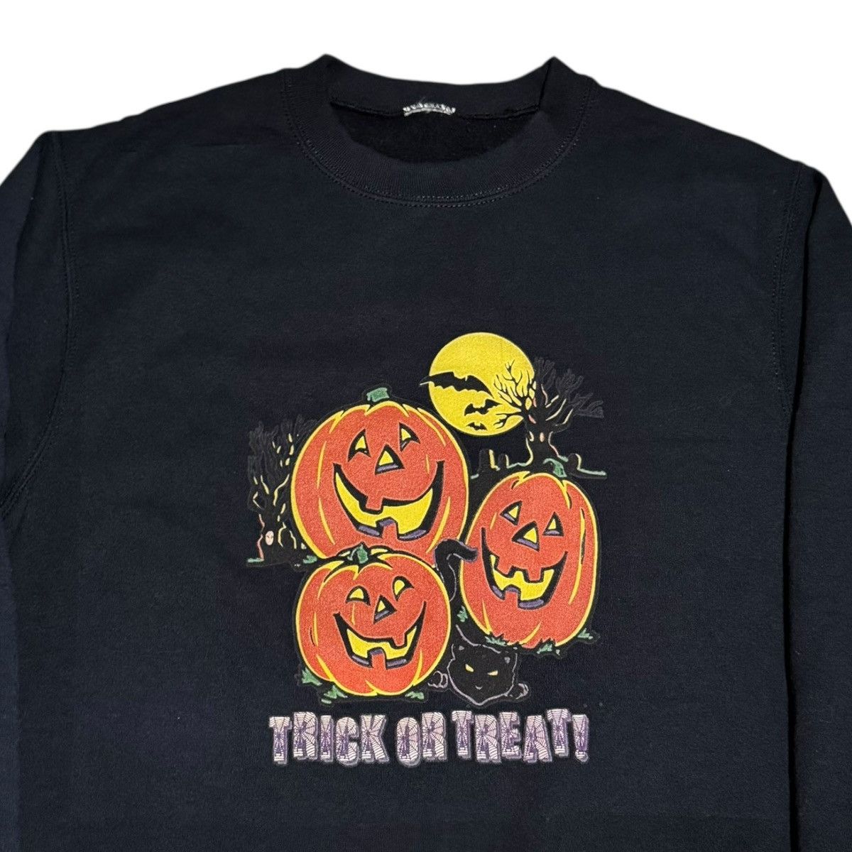 Vintage 90s Halloween Jack-O-Lantern Black Sweatshirt Women's Medium Size M / US 6-8 / IT 42-44 - 2 Thumbnail