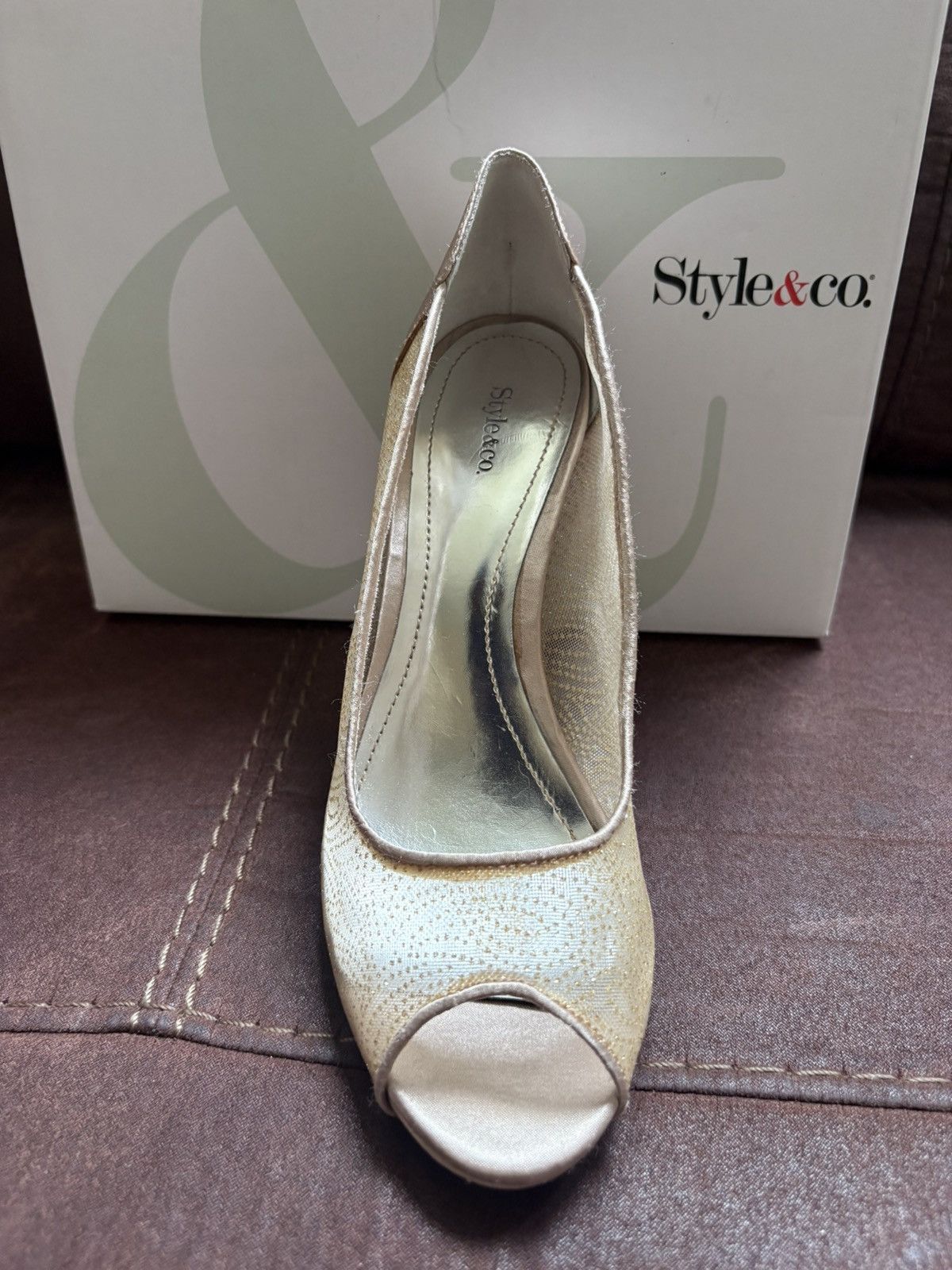 Style & Co Style & Co. Gold Glitter Peep-Toe Platform Pumps Size US 7 / IT 37 - 2 Thumbnail