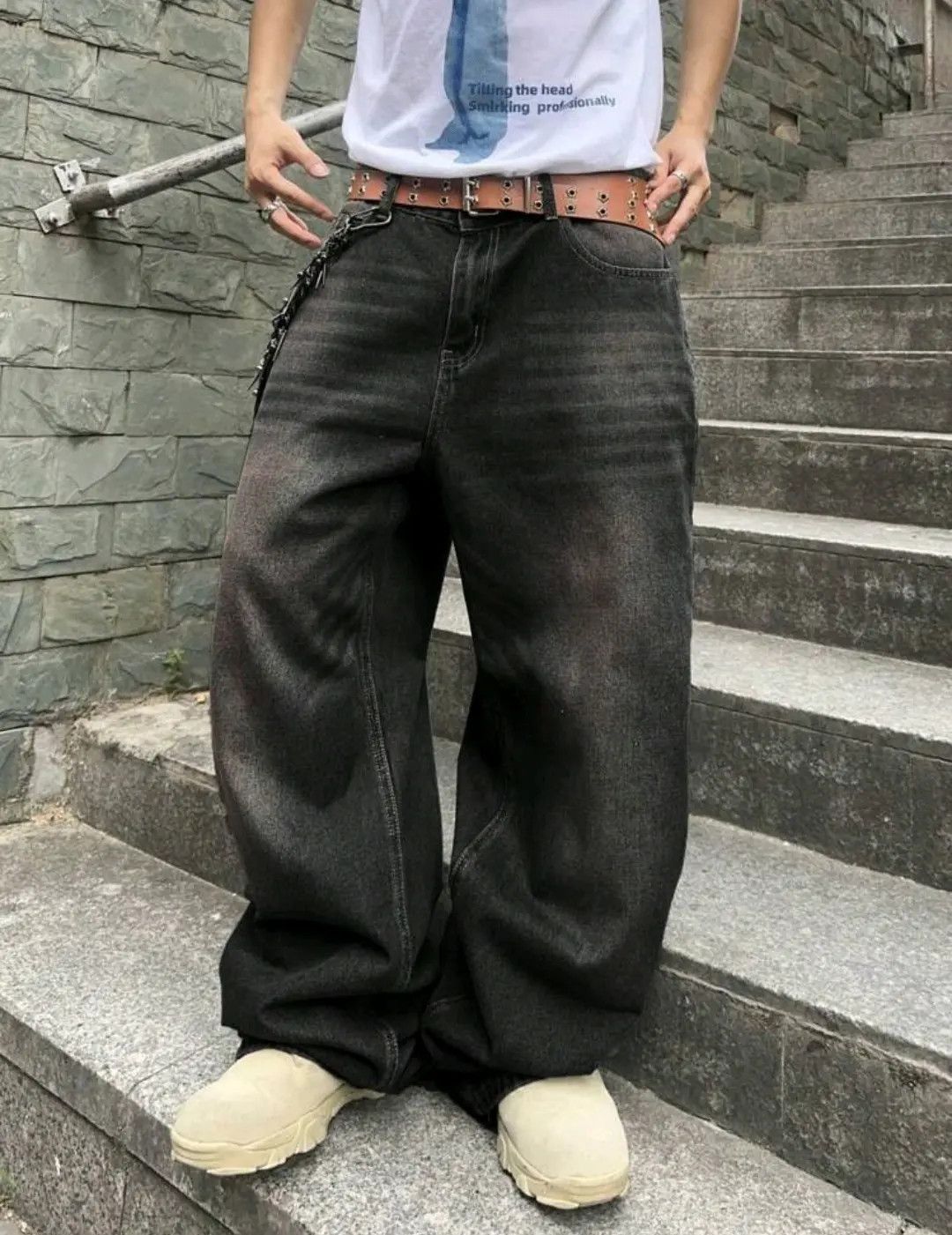 Japanese Brand × Leather Men Hip Hop Baggy Jeans Size US 28 / EU 44 - 4 Thumbnail