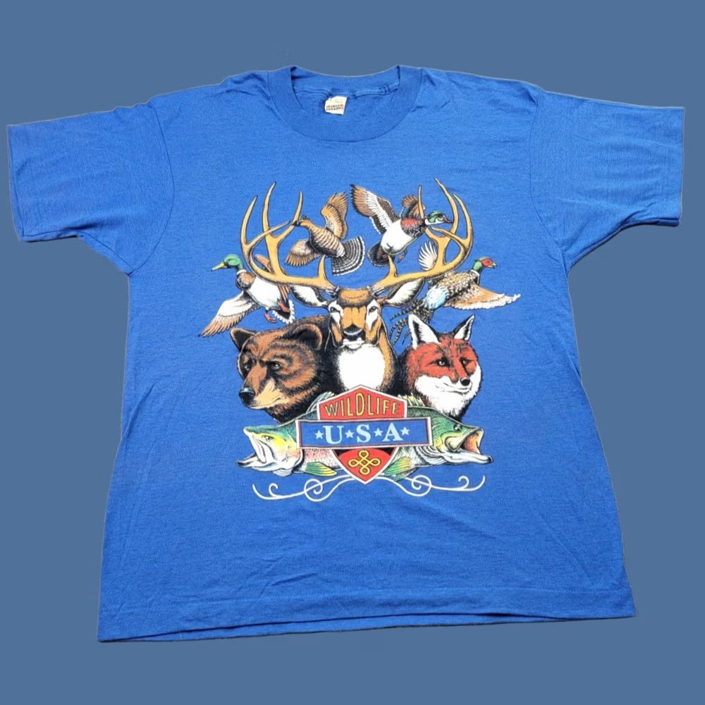 Vintage VINTAGE Wildlife USA Shirt Screen Stars Adult Large Blue Painted Graphic Animals T-Shirt Mens Womens Unisex Size US L / EU 52-54 / 3 - 1 Thumbnail