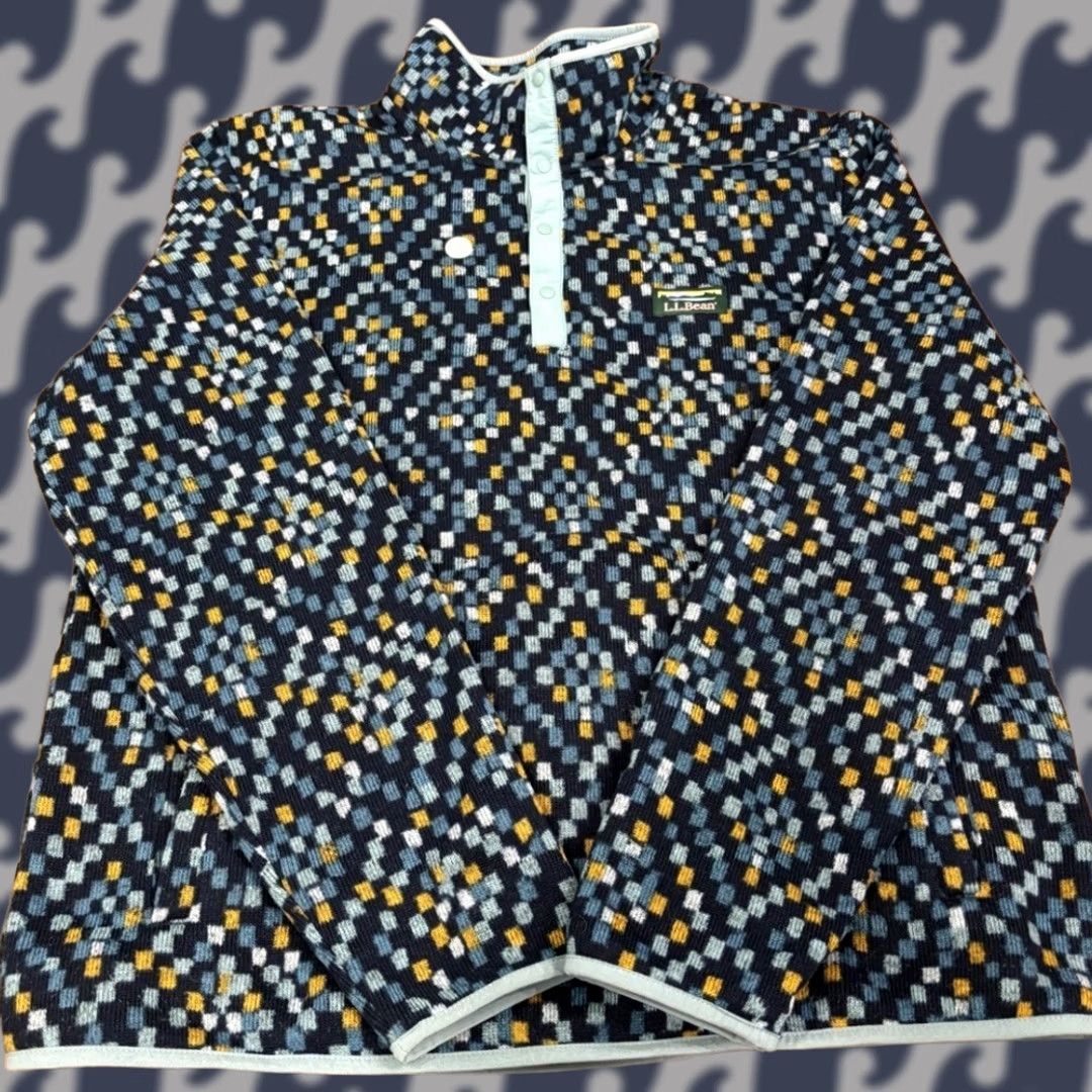 Vintage LL Bean Mens L Slightly Fitted Fleece Pullover Jacket - Blue - Geometric Size US L / EU 52-54 / 3 - 1 Thumbnail
