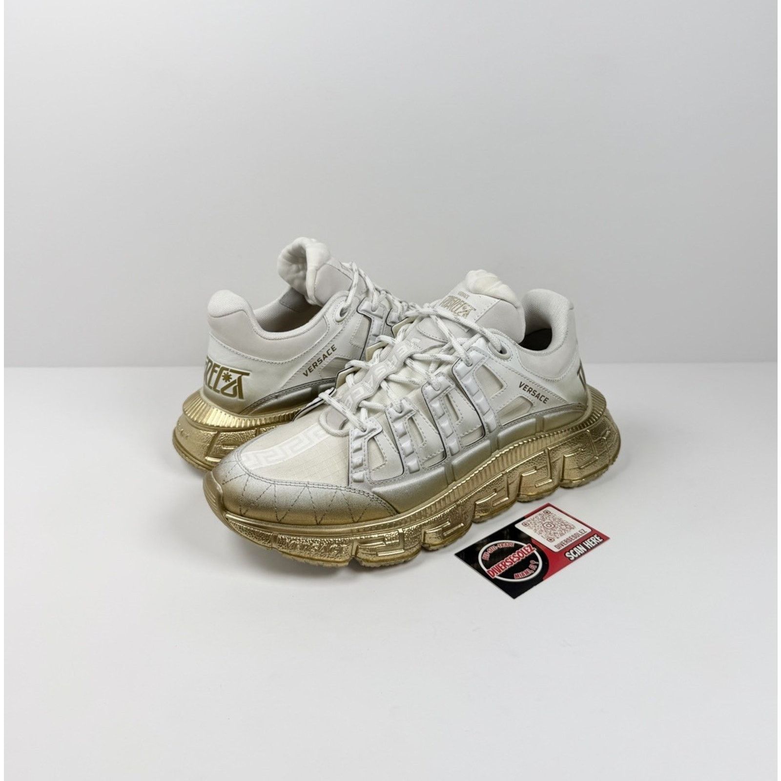 Versace Size 40EU/7US - Versace Trigreca White Gold Sneakers NEW! Size US 7 / EU 40 - 1 Thumbnail