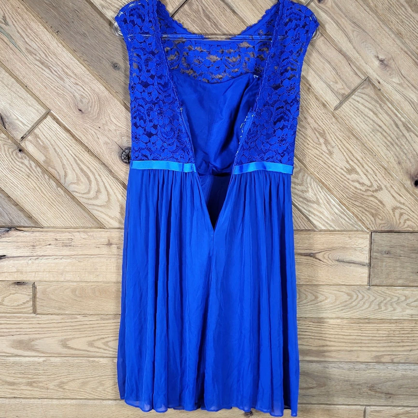 Vintage David's Bridal Cocktail Dress Womens Size 6 Lace Chiffon V-Neck Royal Blue Dress Size M / US 6-8 / IT 42-44 - 5 Thumbnail