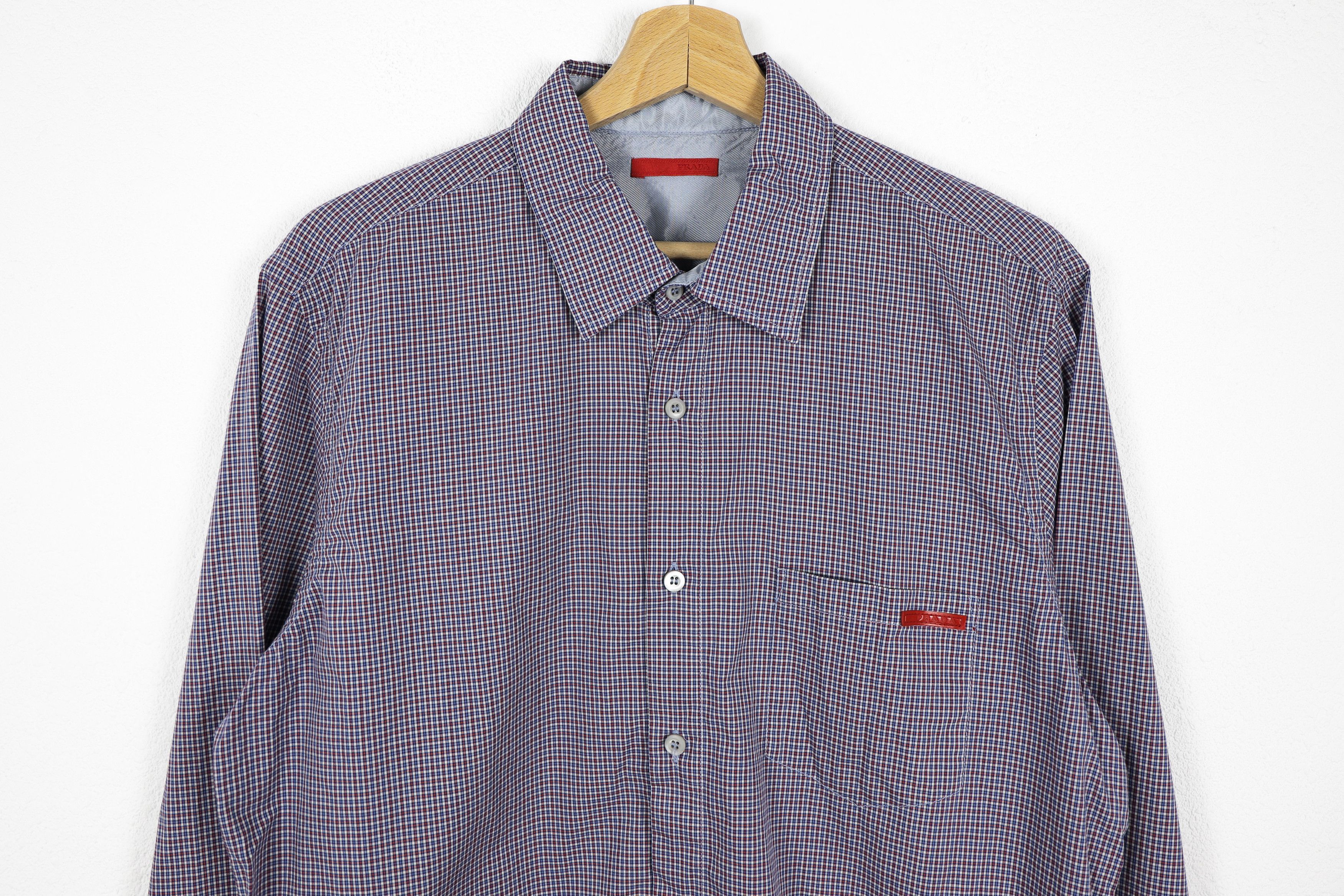 Prada Prada Red Rubber Logo Multicolor Check Shirt Size US M / EU 48-50 / 2 - 2 Thumbnail