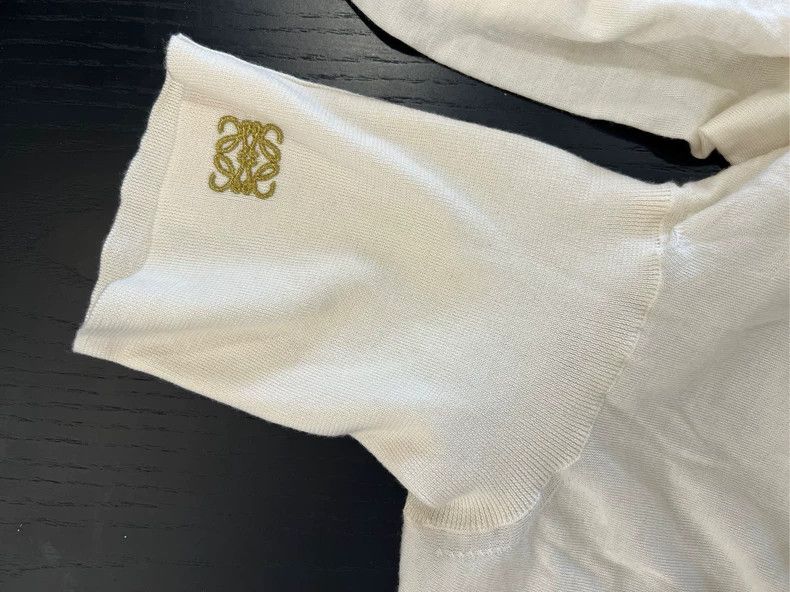 Loewe LOEWE High collar embroidered cashmere knitted shirt white Size XS / US 0-2 / IT 36-38 - 4 Thumbnail