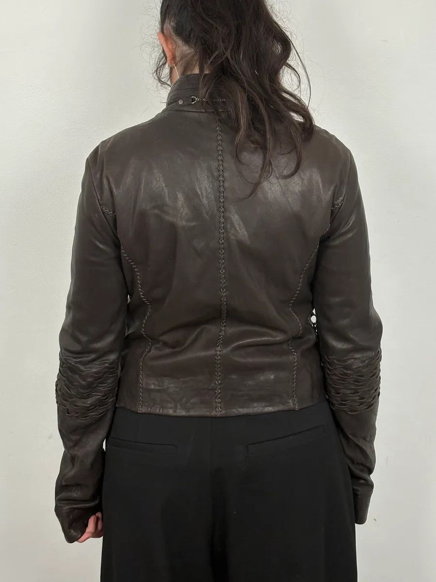 Marithe + Francois Girbaud SS2003 Marithé + François Girbaud Brown Asymmetrical Buttoned Leather Jacket Size M / US 6-8 / IT 42-44 - 2 Thumbnail