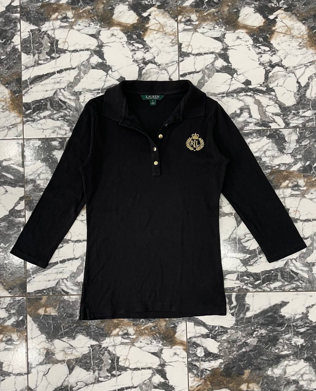 Polo Ralph Lauren Lauren Ralph Lauren Women's Black Polo Shirt Long Sleeve Size S / US 4 / IT 40 - 1 Thumbnail