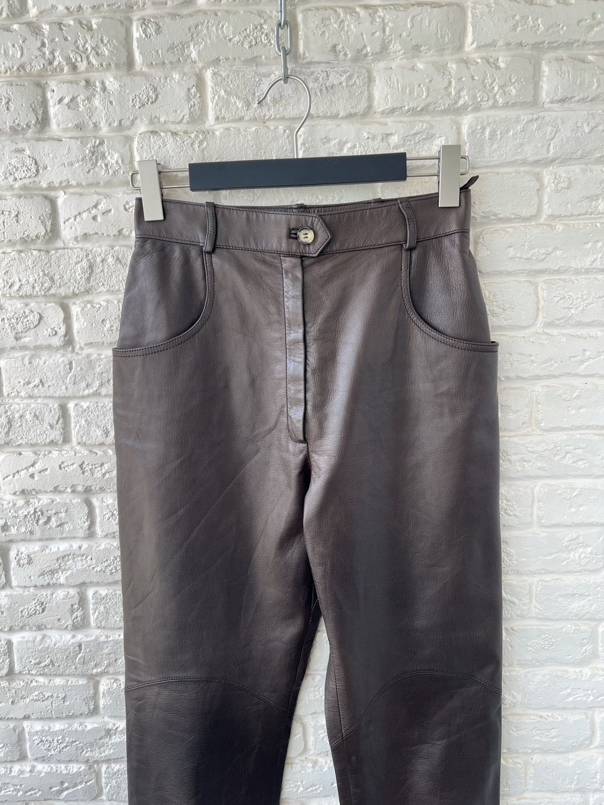 Hermes Hermes Paris Brown Leather Logo Pants Size 27" / US 4 / IT 40 - 2 Thumbnail