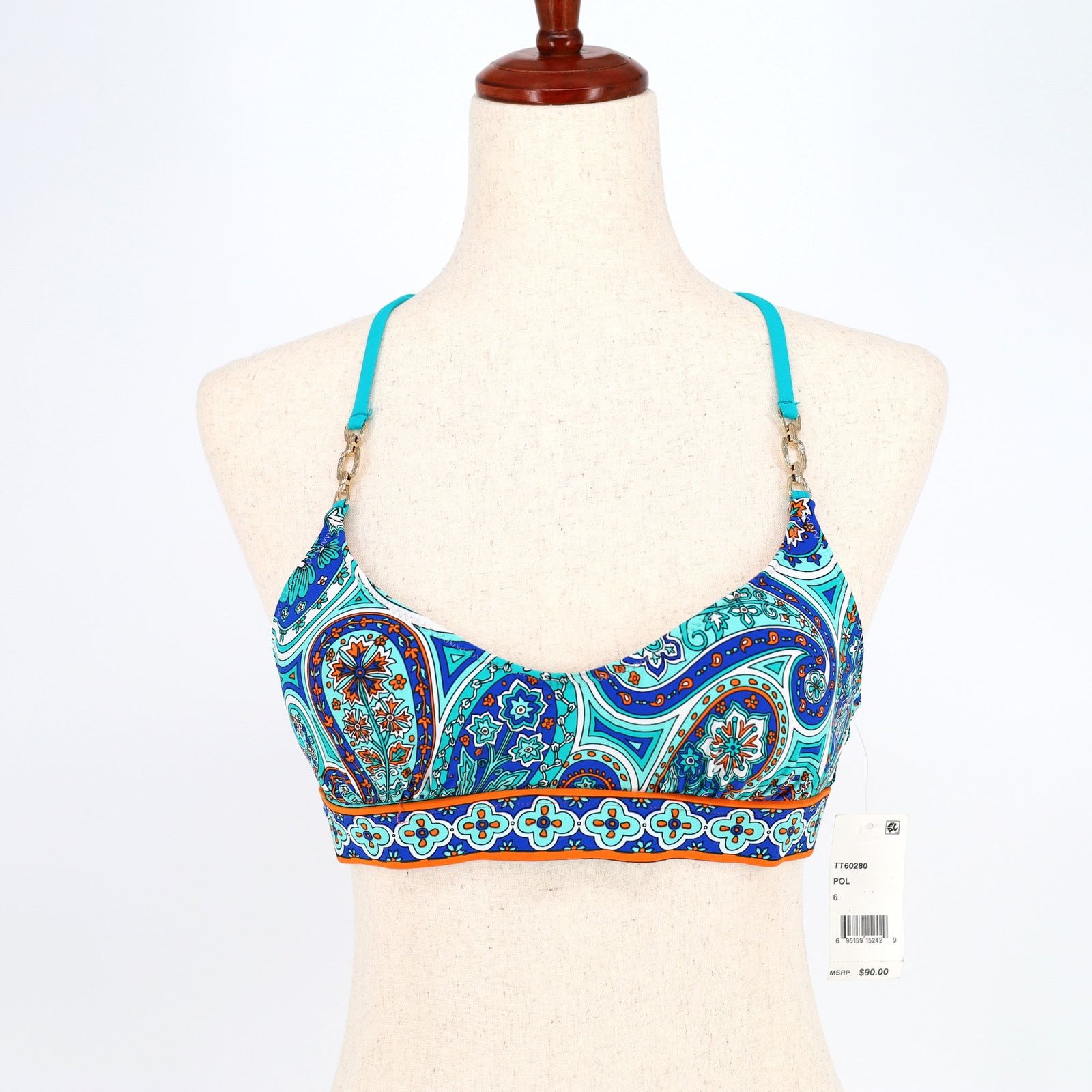 Trina Turk Trina Turk Women Blue Paisley Swimsuit Bikini Top Size US 6 Size ONE SIZE - 1 Thumbnail