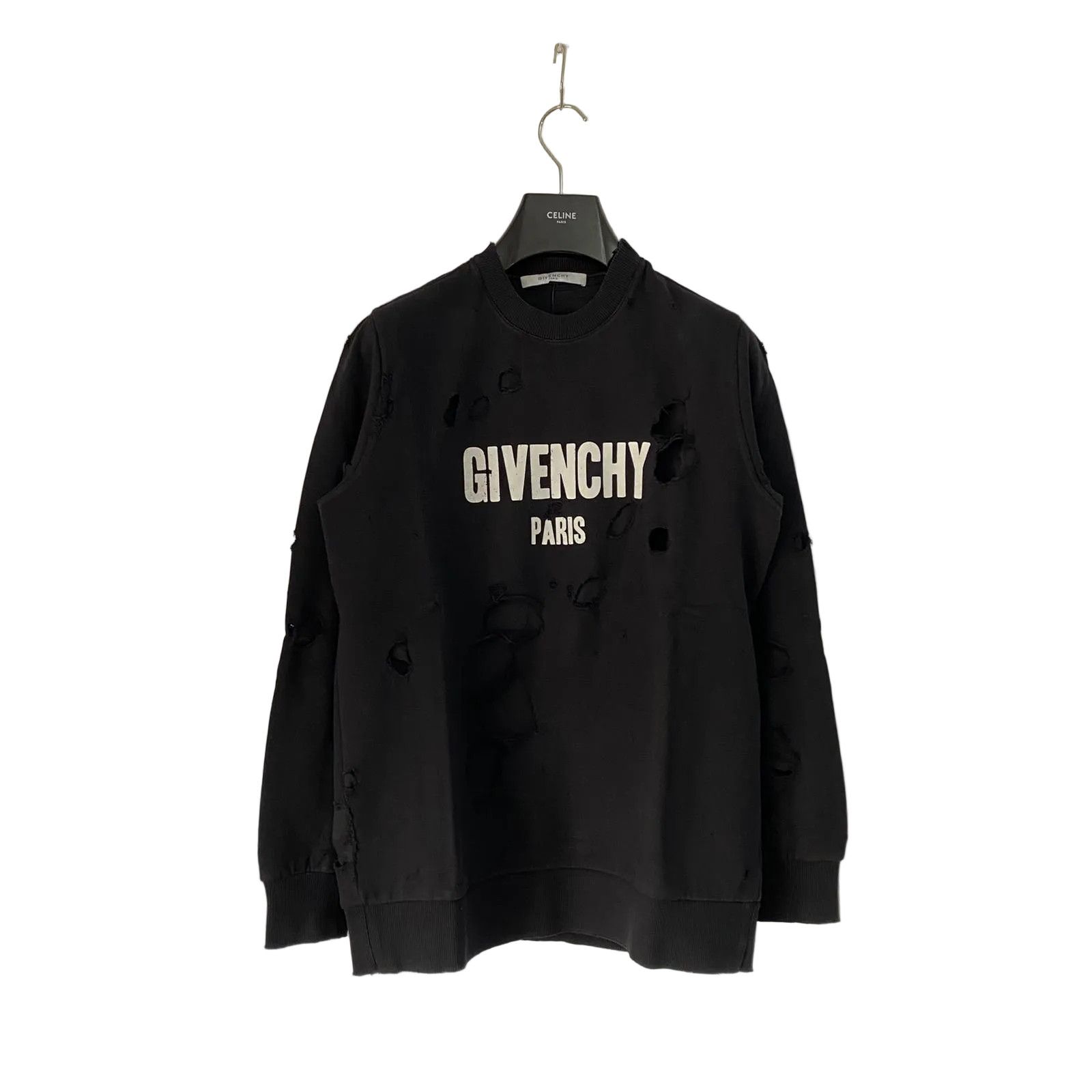 Givenchy Black Destroyed Logo Sweatshirt Size XS / US 0-2 / IT 36-38 - 2 Thumbnail