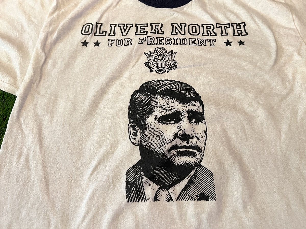 President's Vintage OLLIE NORTH FOR PRESIDENT Ringer T-Shirt 1980s Tee Size US XL / EU 56 / 4 - 2 Thumbnail