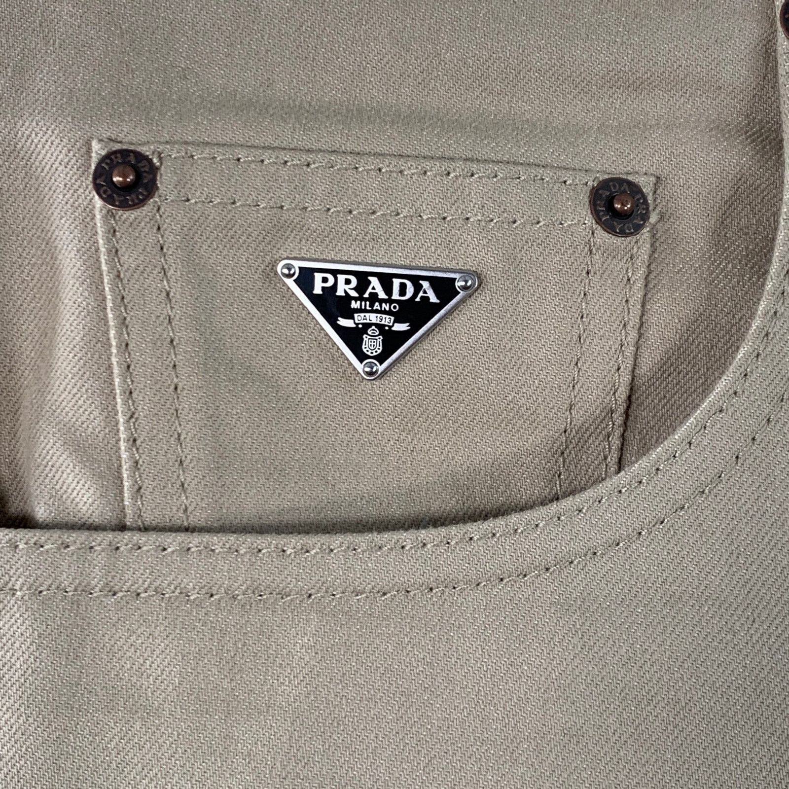Prada 34 Khaki Twill Cotton Classic Fit Tapered Button Fly Jeans Size US 34 / EU 50 - 2 Thumbnail