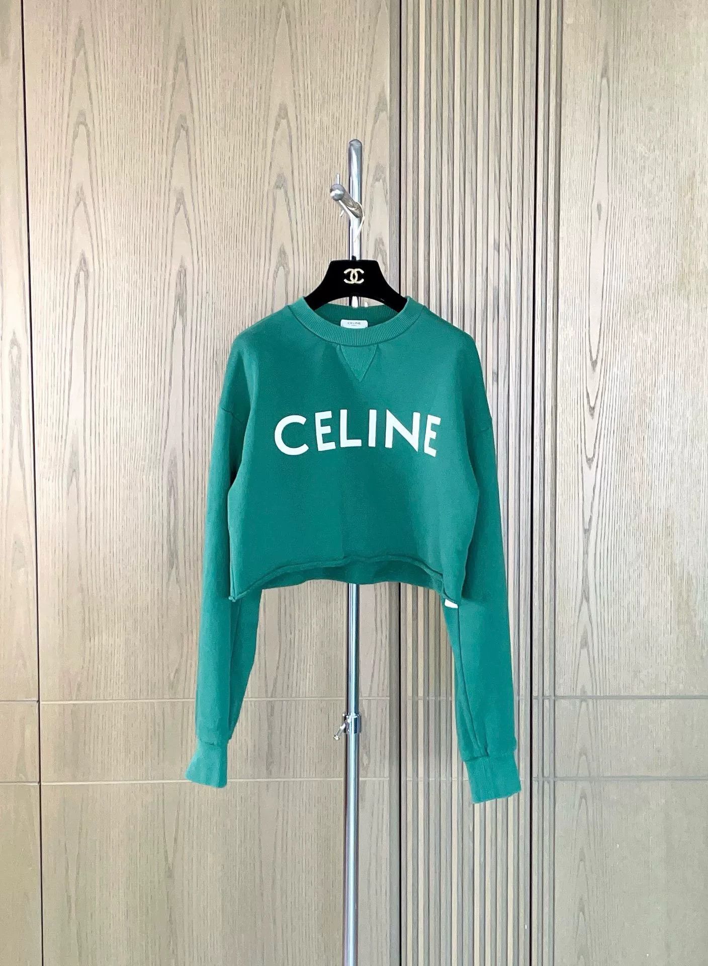 Celine Celine Green Logo Short Sweatshirt Size S / US 4 / IT 40 - 1 Thumbnail