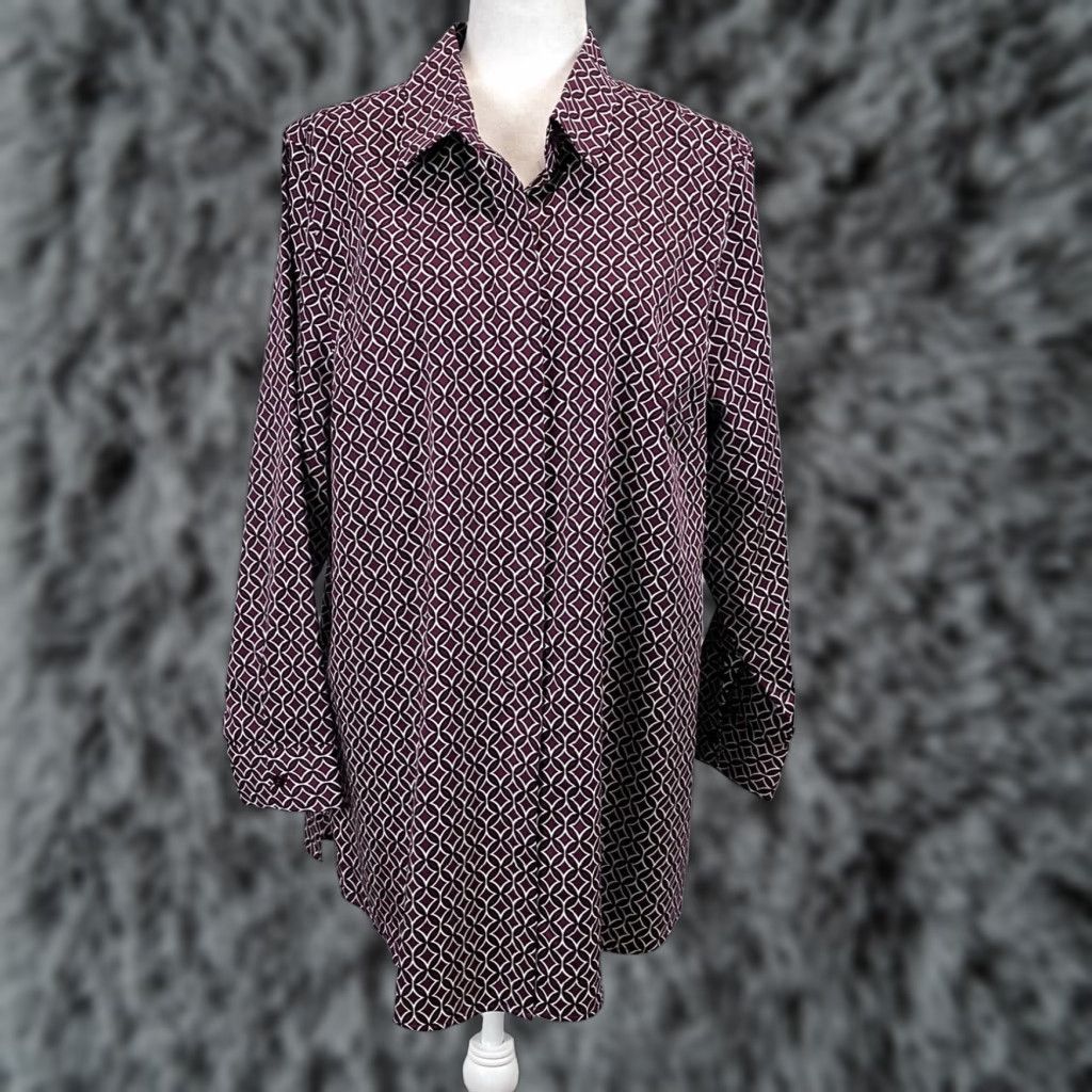 Vintage Chicos Button Up Tunic Shirt Womens XL Red Geometric Long Sleeve Cotton Non Iron Size XL / US 12-14 / IT 48-50 - 1 Thumbnail