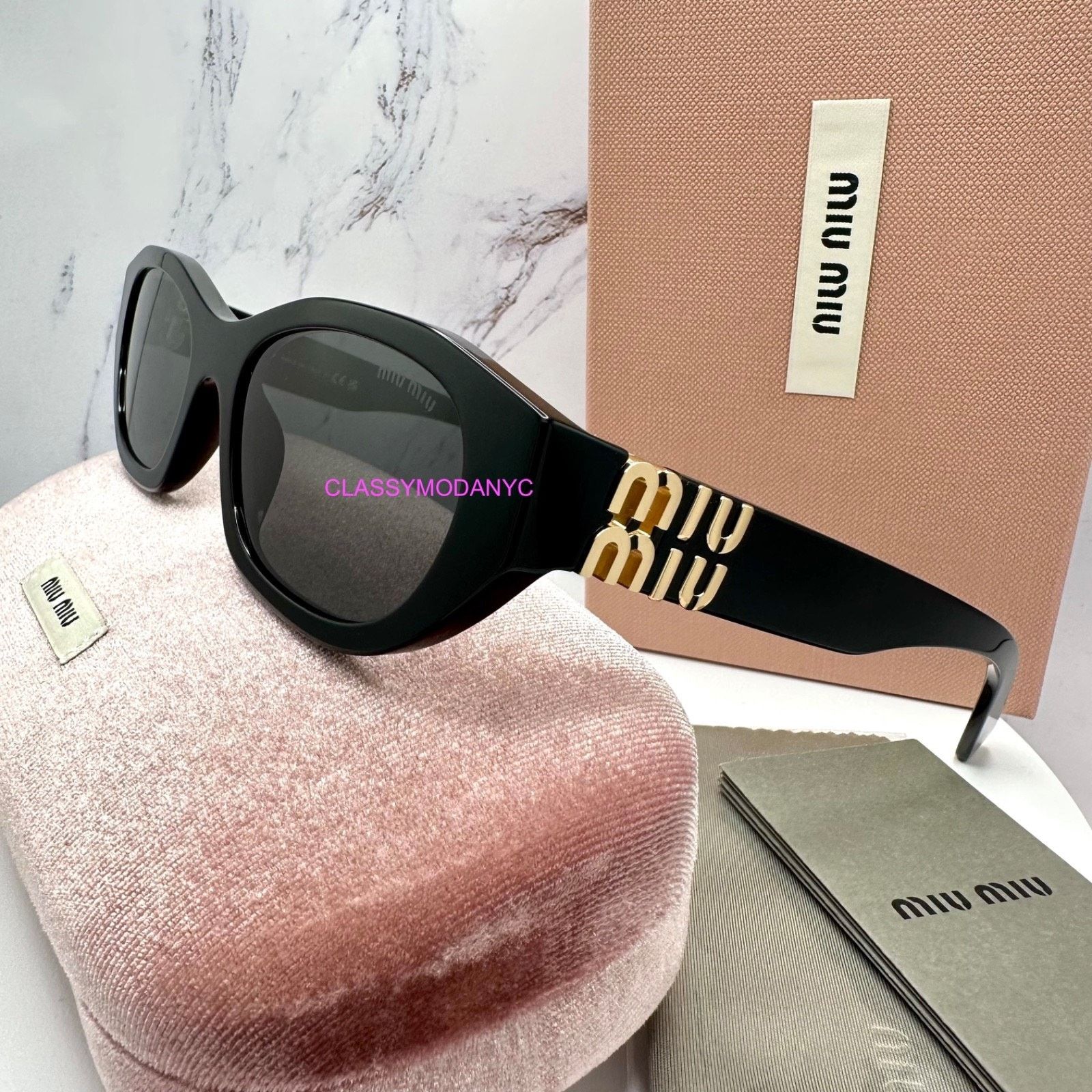 Miu Miu MIU MIU Sunglasses Black Gold Rectangle Cat Eye Authentic Size ONE SIZE - 10 Thumbnail