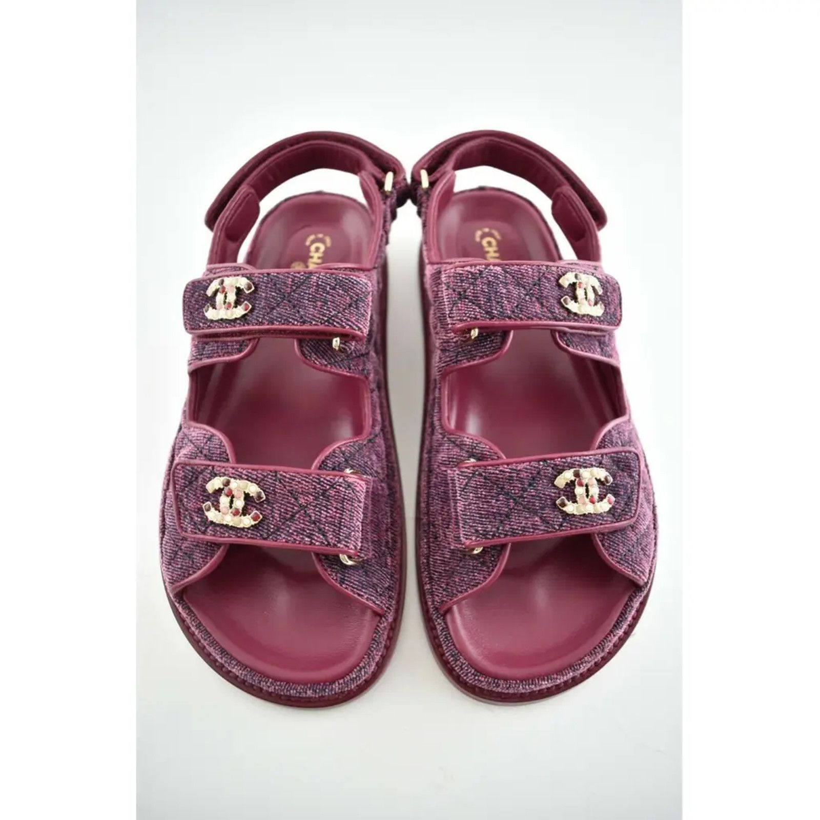 Chanel Chanel 21A Pink Velvet Denim CC Logo Mule Slide Strap Flat Size US 5.5 / IT 35.5 - 7 Thumbnail