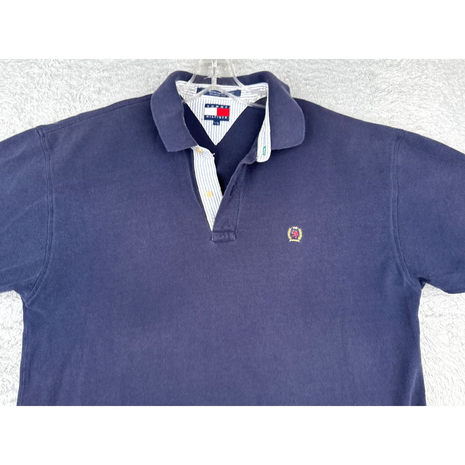 Tommy Hilfiger Tommy Hilfiger Polo Shirt Men Large Blue 100% Cotton Short Sleeve Crest Slim Fit Adult L Button Collar Logo Embroidered Casual Polo Shirt Mens Size US L / EU 52-54 / 3 - 4 Thumbnail