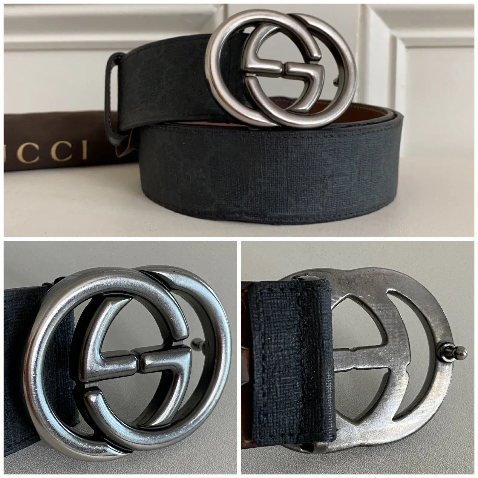 Gucci Gucci Black GG Supreme Monogram Interlocking G Buckle Belt Size 32 - 3 Thumbnail