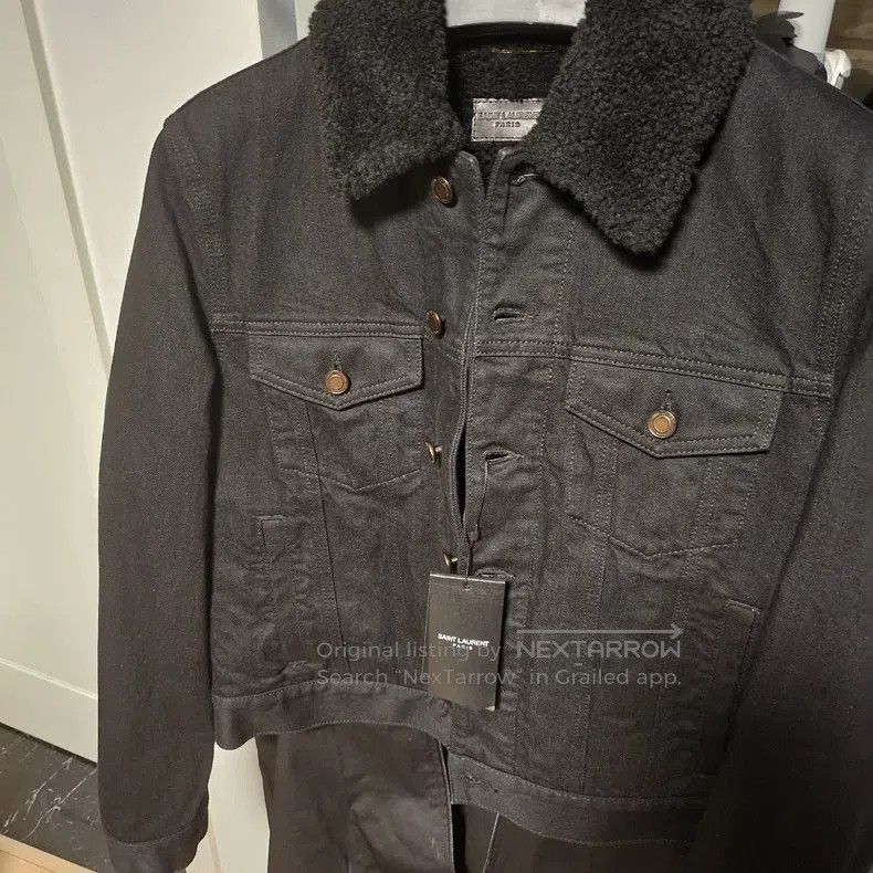 Saint Laurent Paris YSL Black Denim Jacket with Shearling Collar. Size US L / EU 52-54 / 3 - 4 Thumbnail