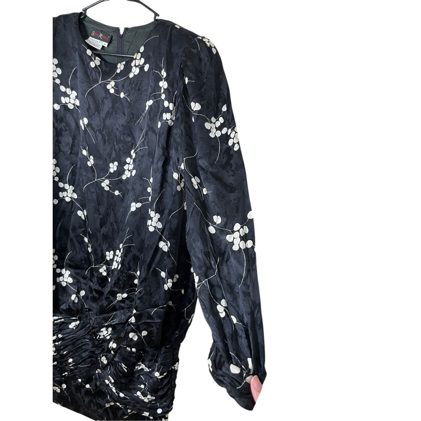 Other Vintage 1980's Saint Romei Sz 12 100% Silk Dress Black Flora Size XL / US 12-14 / IT 48-50 - 4 Thumbnail