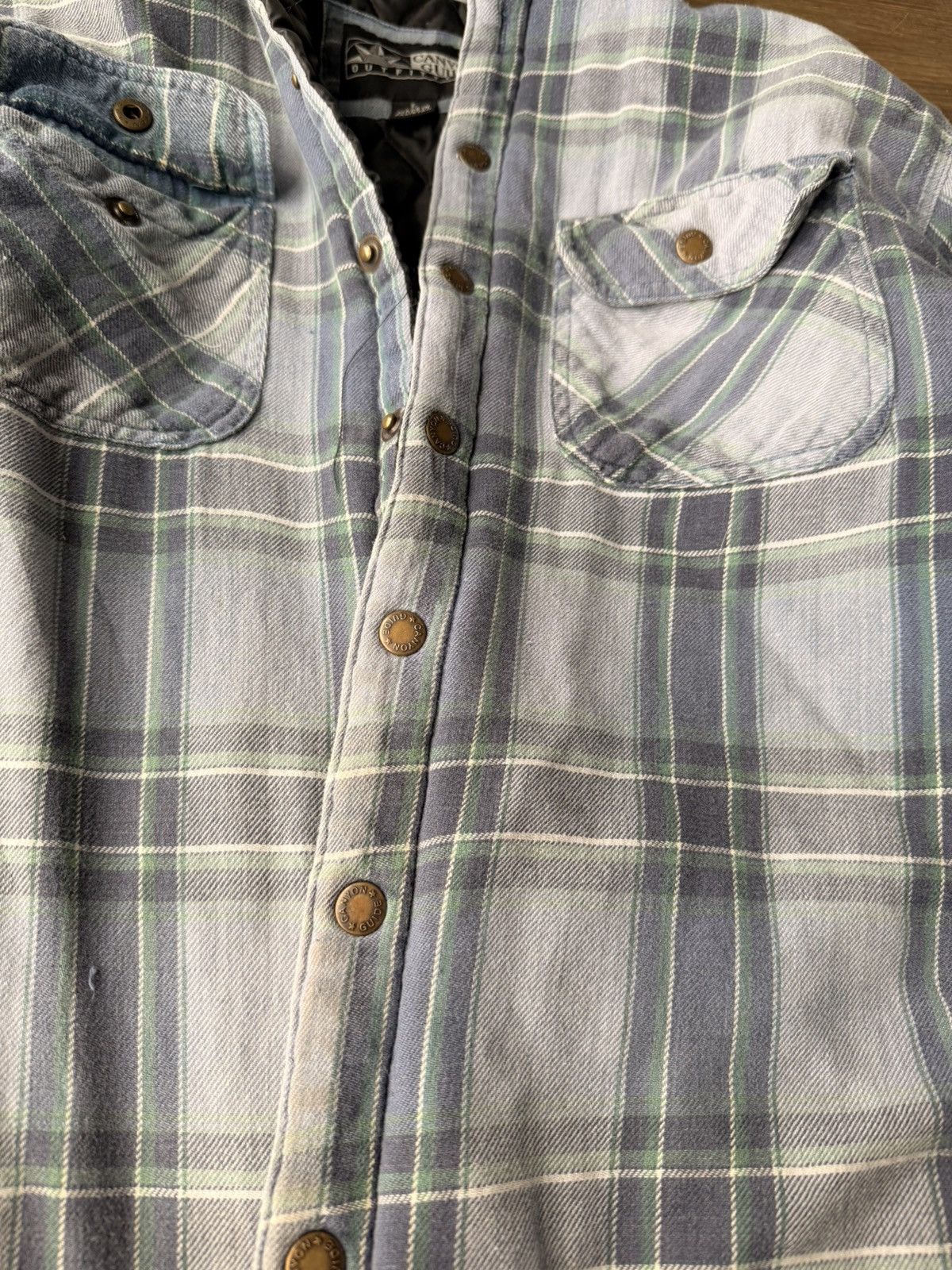 Vintage 90s grunge faded quilted padded flannel with hood Size US L / EU 52-54 / 3 - 7 Thumbnail