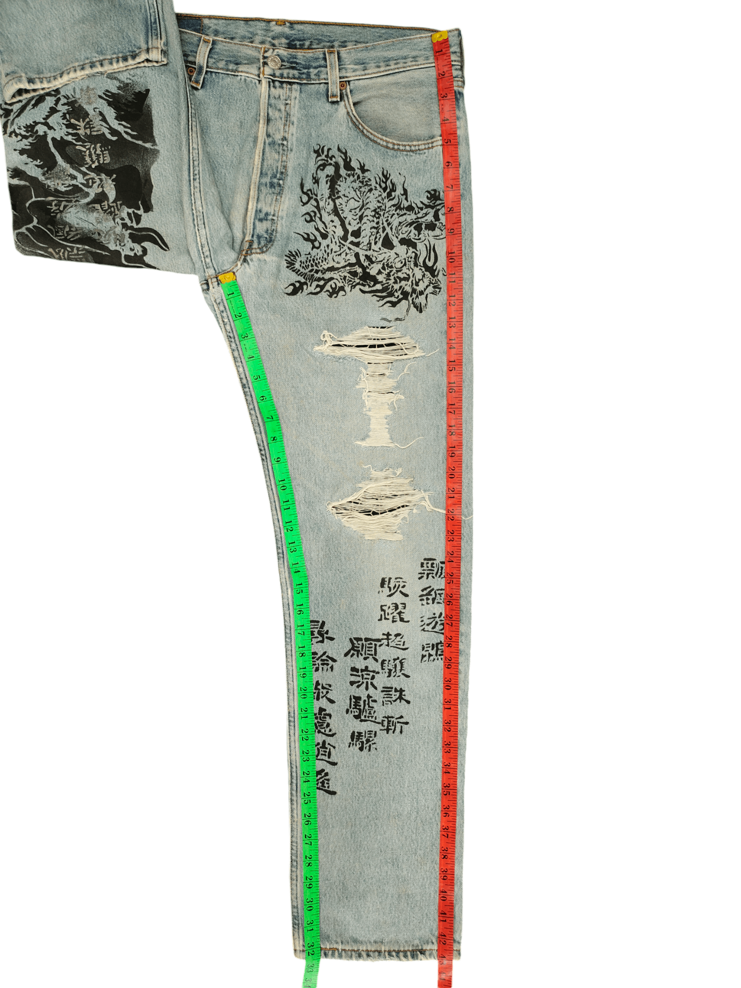 Levi's Vintage Levis 501 Japanese Script Dragon Print Distress Jean Size US 33 - 11 Thumbnail