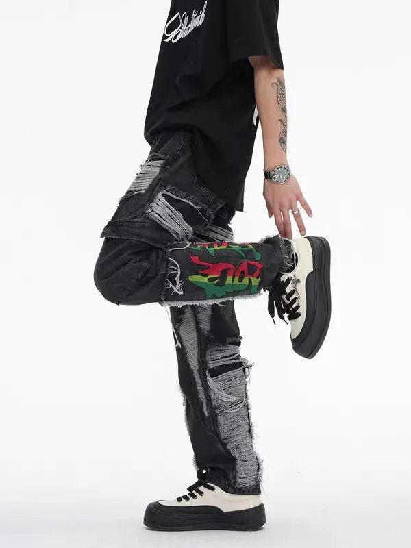 VIBE Retro street hip-hop ripped washed distressed jeans Size US 32 / EU 48 - 3 Thumbnail