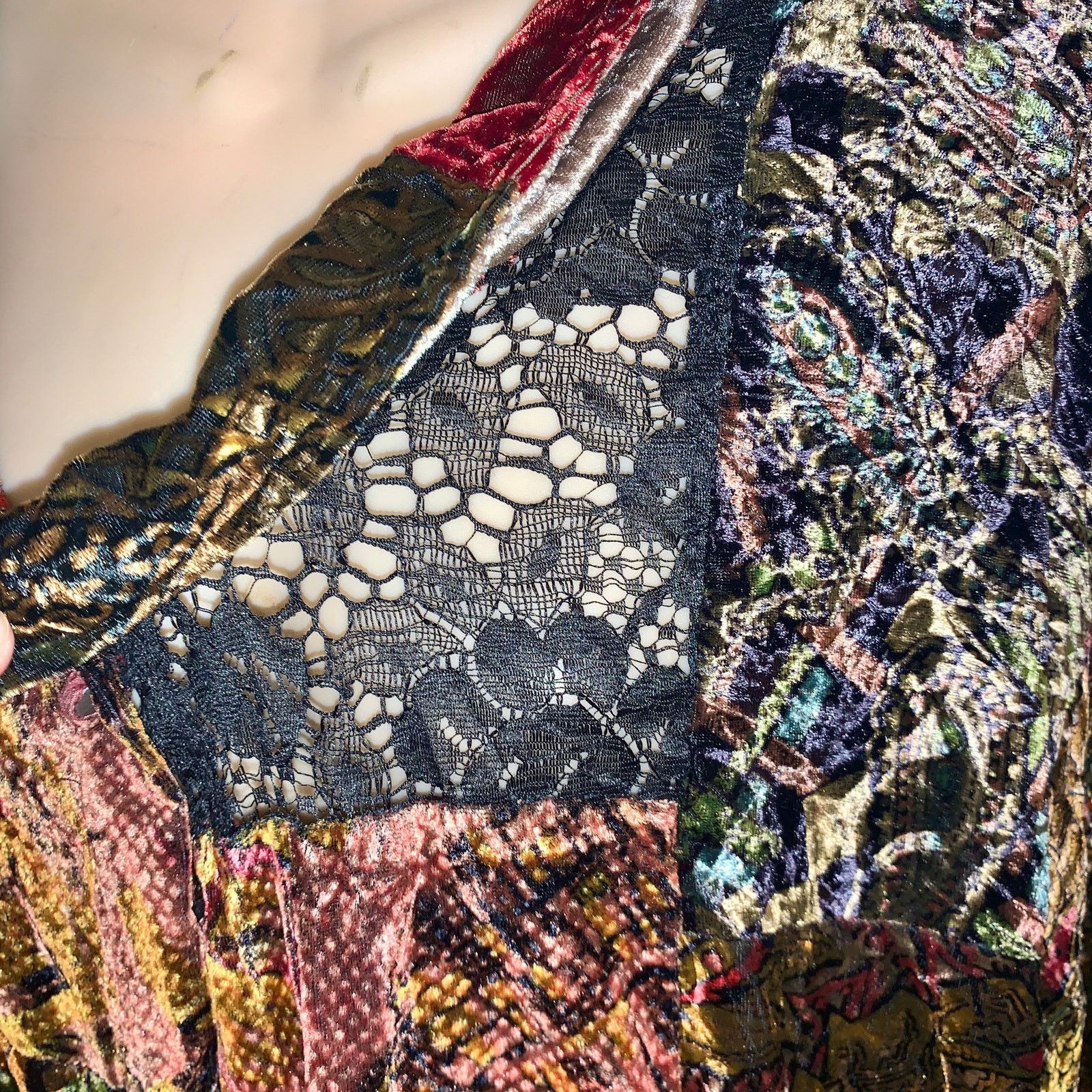 Other VINTAGE 90's UNWORN PATCHWORK SILK BLEND VELVET LACE JACKET Size ONE SIZE - 6 Thumbnail